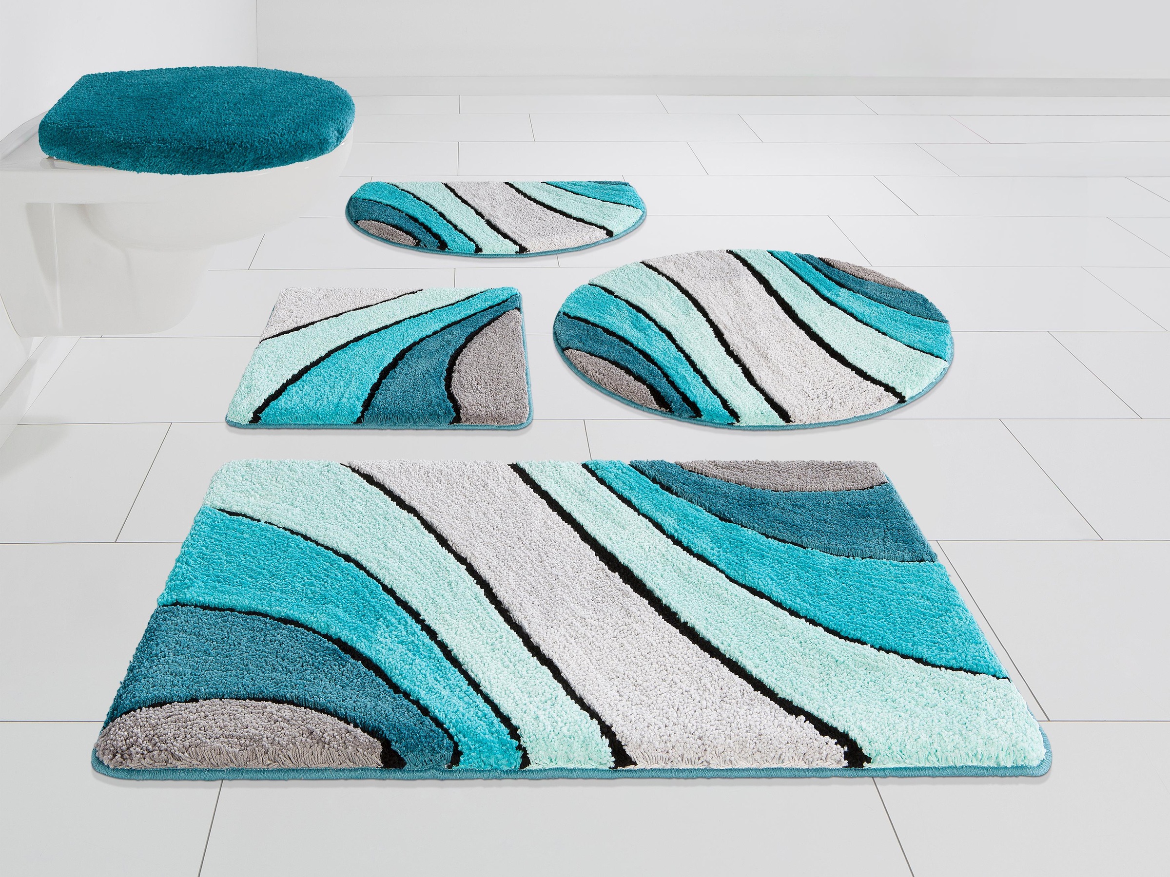 my home Badematte »Josie, Badvorleger, Badezimmer Teppich«, rutschhemmend beschichtet, fußbodenheizungsgeeignet-schnell trocknend-strapazierfähig, Badteppich, Badematten, rechteckig, rund & als 3-tlg. Set erhältlich