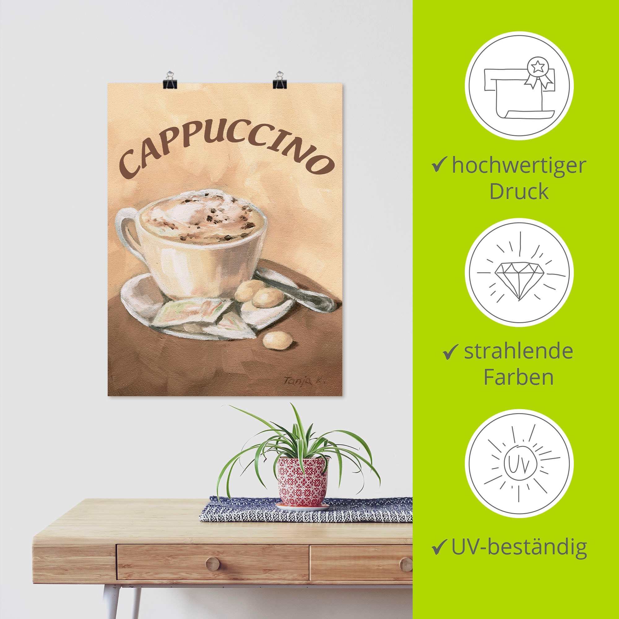 Artland Wandbild »Tasse Cappuccino«, Getränke, (1 St.), als Leinwandbild, Poster, Wandaufkleber in verschied. Größen