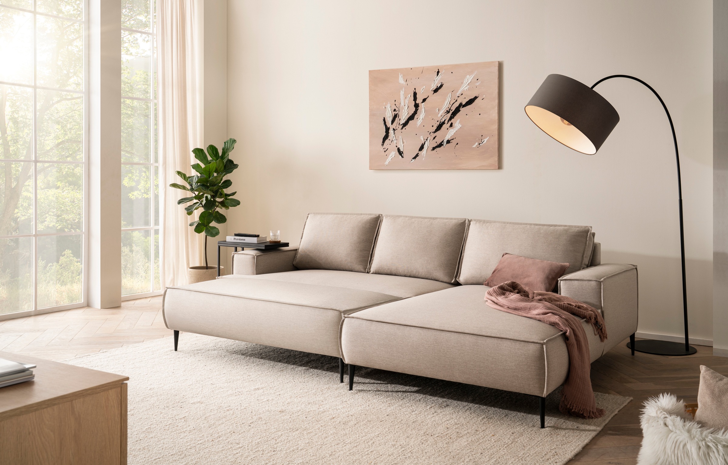andas Sitzgruppe »TVINNU, Polsterecke L-Form, Schlaffunktion, mit Hocker«, (Set, 2 tlg.), stellbar zum Schlafsofa (Krokodilverbinder)