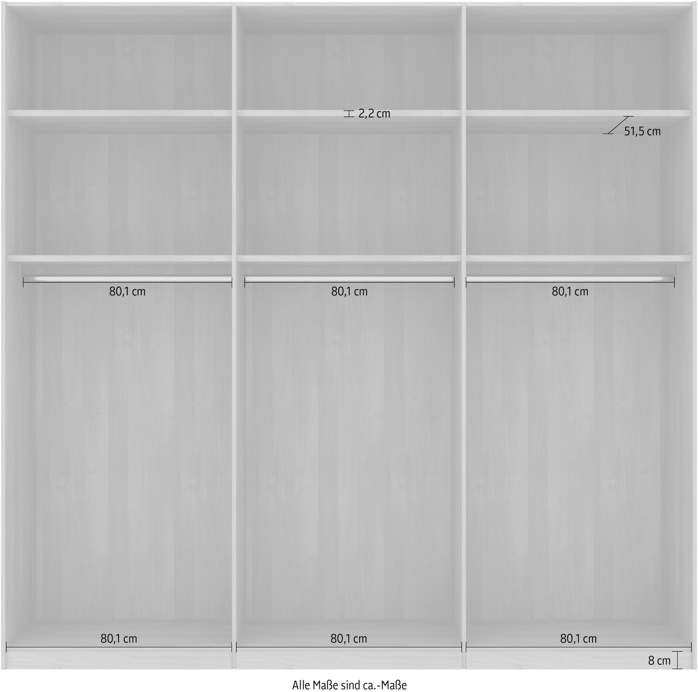 Musterring Schwebetürenschrank »Savona, Kleiderschrank, Schrank, Garderobe, mit Schiebetüren«, (Teilmassiv Bianco-Eiche, mit Spiegel oder Glas, MADE IN GERMANY), Türen Bianco-Eiche massiv, Spiegel-/Glastüren, eingelegte Chromleiste