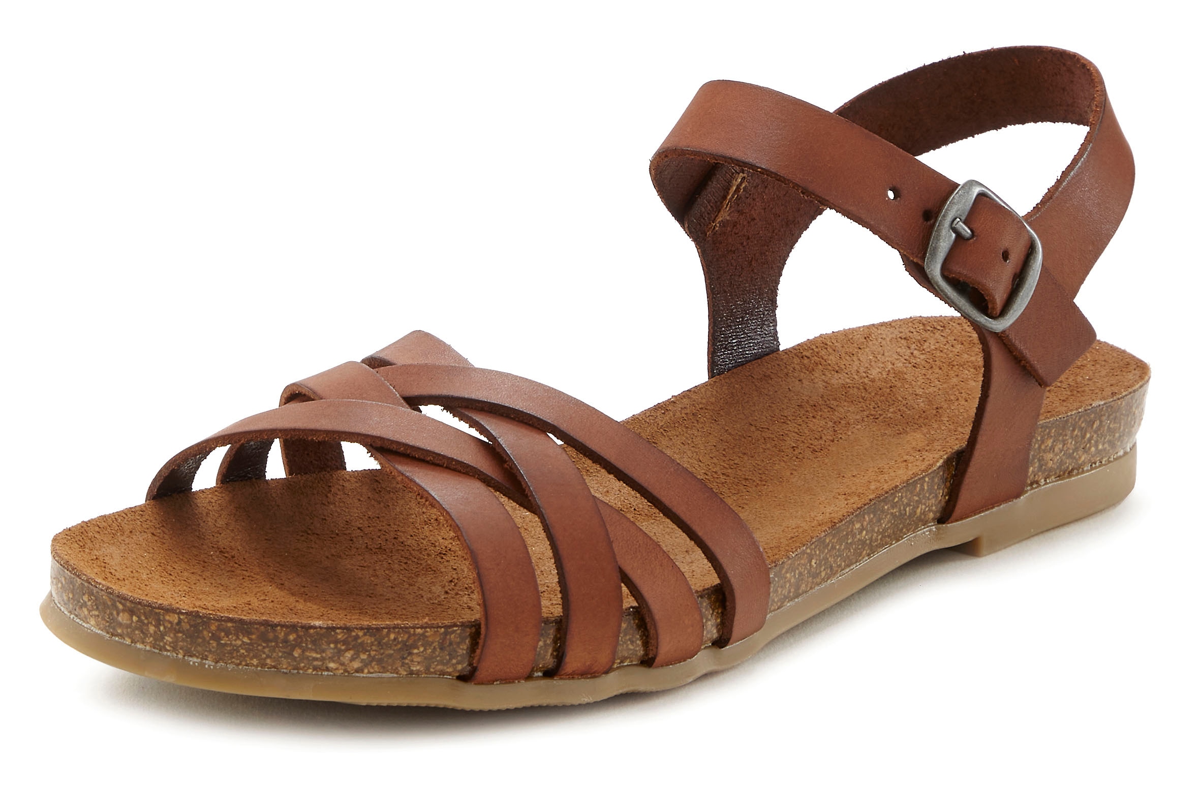 LASCANA Sandale »Sandalette, Sommerschuh«, aus Leder mit komfortablem Korkfußbett