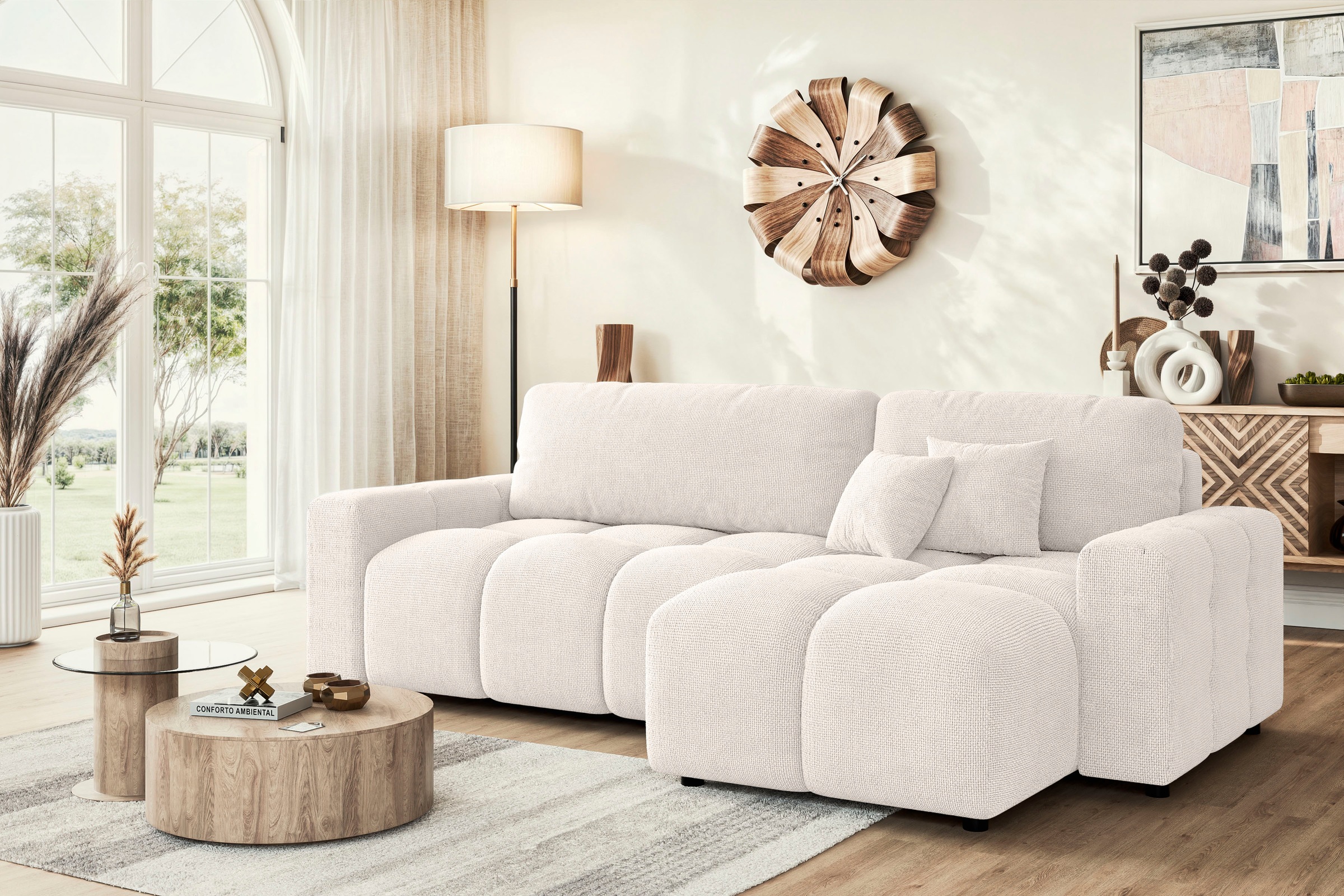 INOSIGN Ecksofa »FELICI, Schlafsofa 233cm, L-Form mit Recamiere beidseitig montierbar«, Designsofa mit Bettfunktion und Bettkasten, Maße B/T/H: 233/142/88 cm
