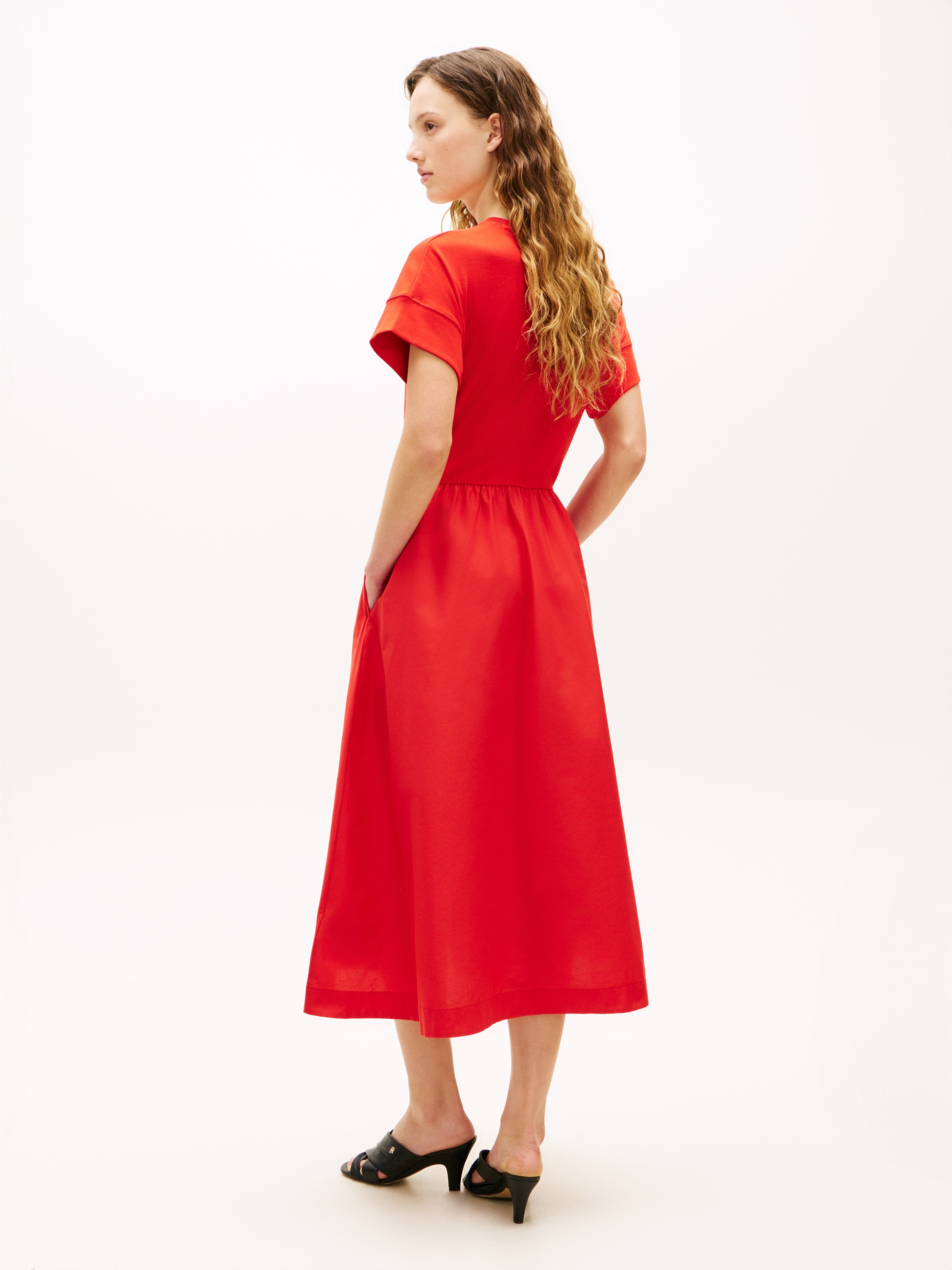 Tommy Hilfiger A-Linien-Kleid "CODY MIX MEDIA C-NK MIDI DRESS" günstig online kaufen