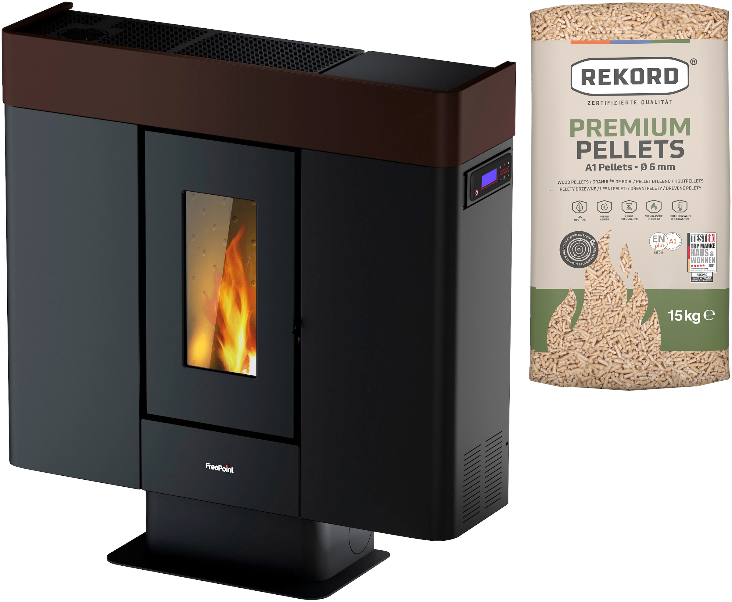 Freepoint Pelletofen "Moon airtight" kanalisierbare Warmluft, WIFI inklusive, raumluftunabhängig