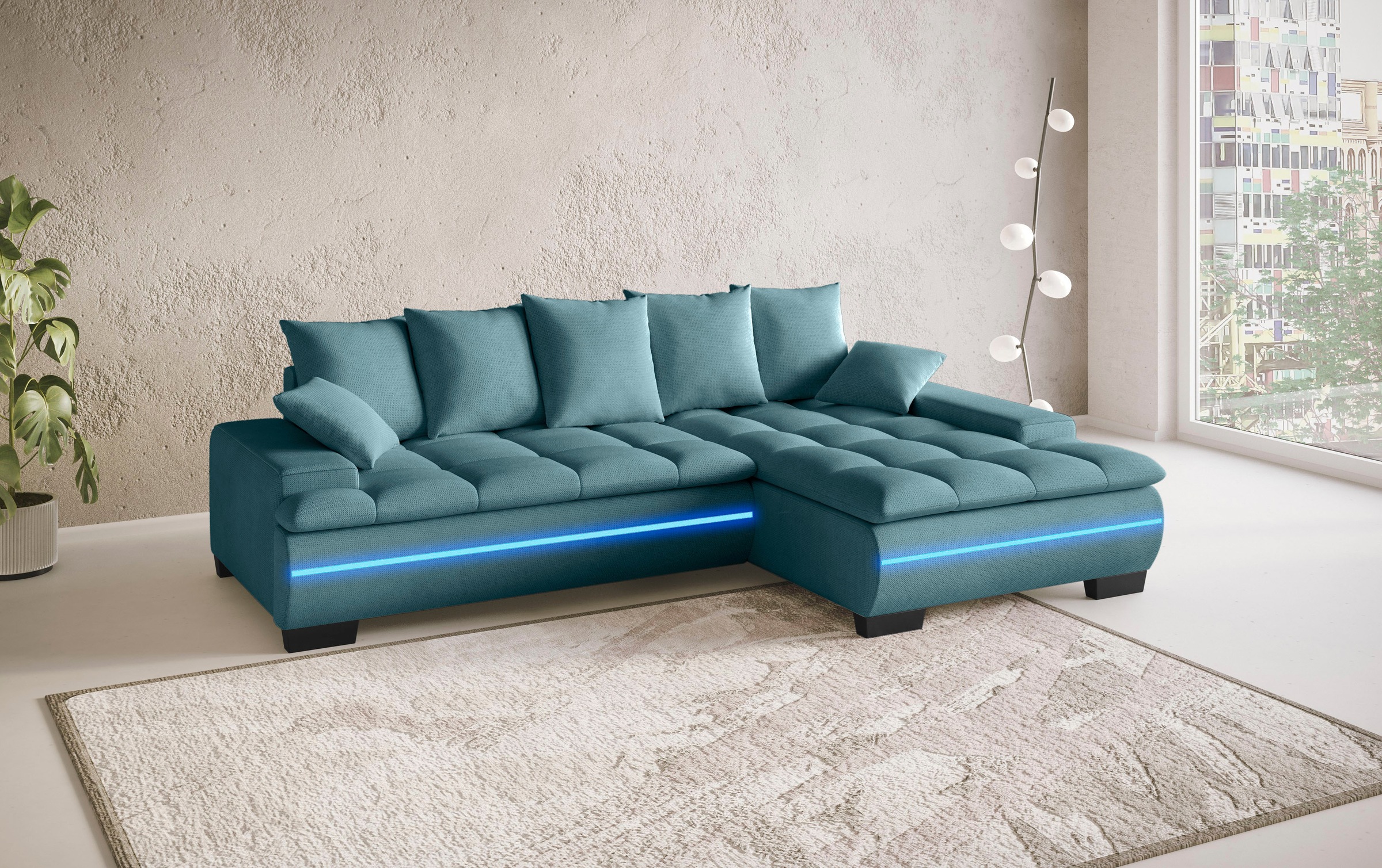 Mr. Couch Ecksofa »Haiti II, L-Form«, RGB-LED Beleuchtung, wahlweise mit Kaltschaum, Bett, Bettkasten
