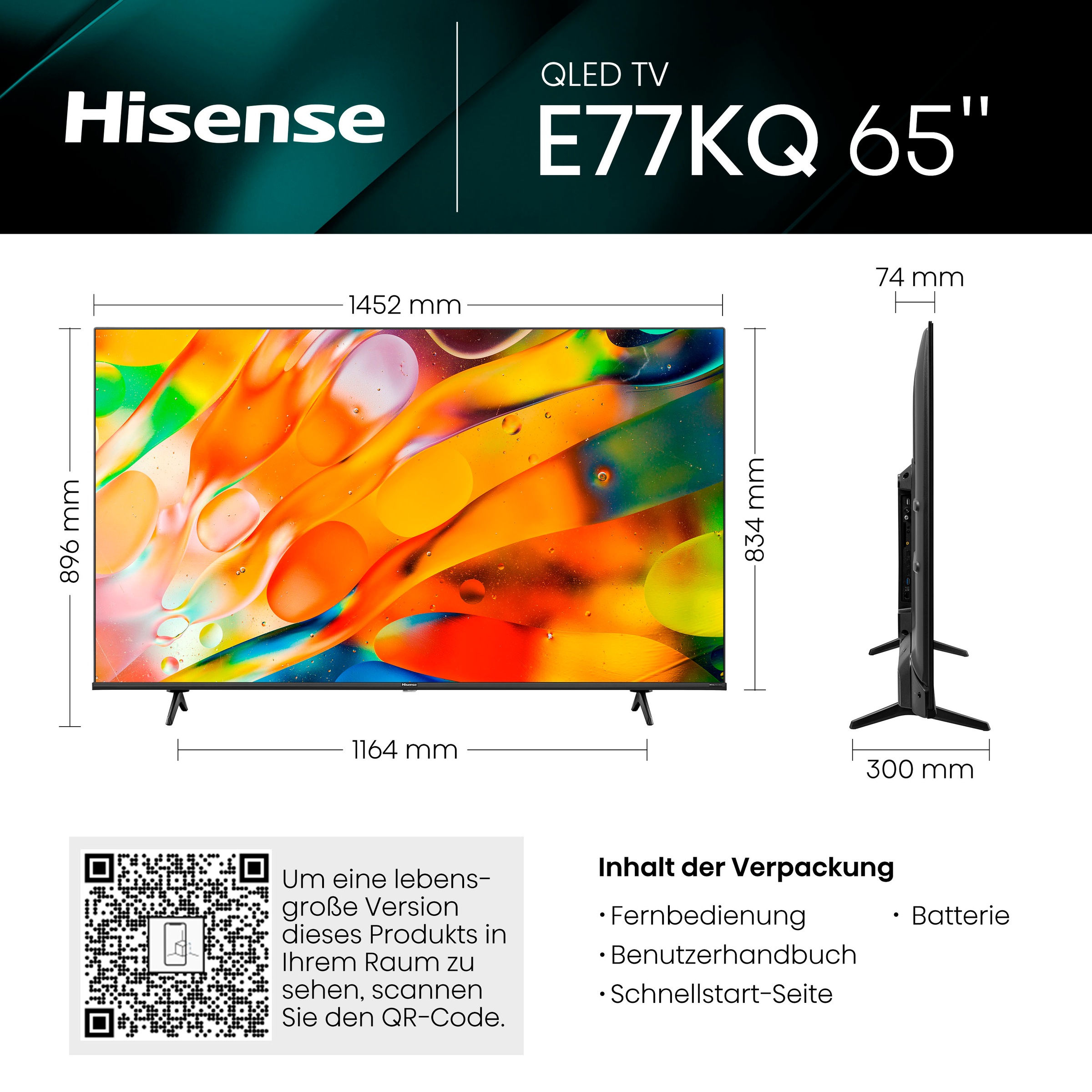 Hisense QLED-Fernseher »65E7KQ«, 164 cm/65 Zoll, 4K Ultra HD, Smart-TV