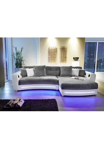 Ecksofa Laredo, inklusive RGB-LED-Beleuchtung und Bluetooth-Soundsystem