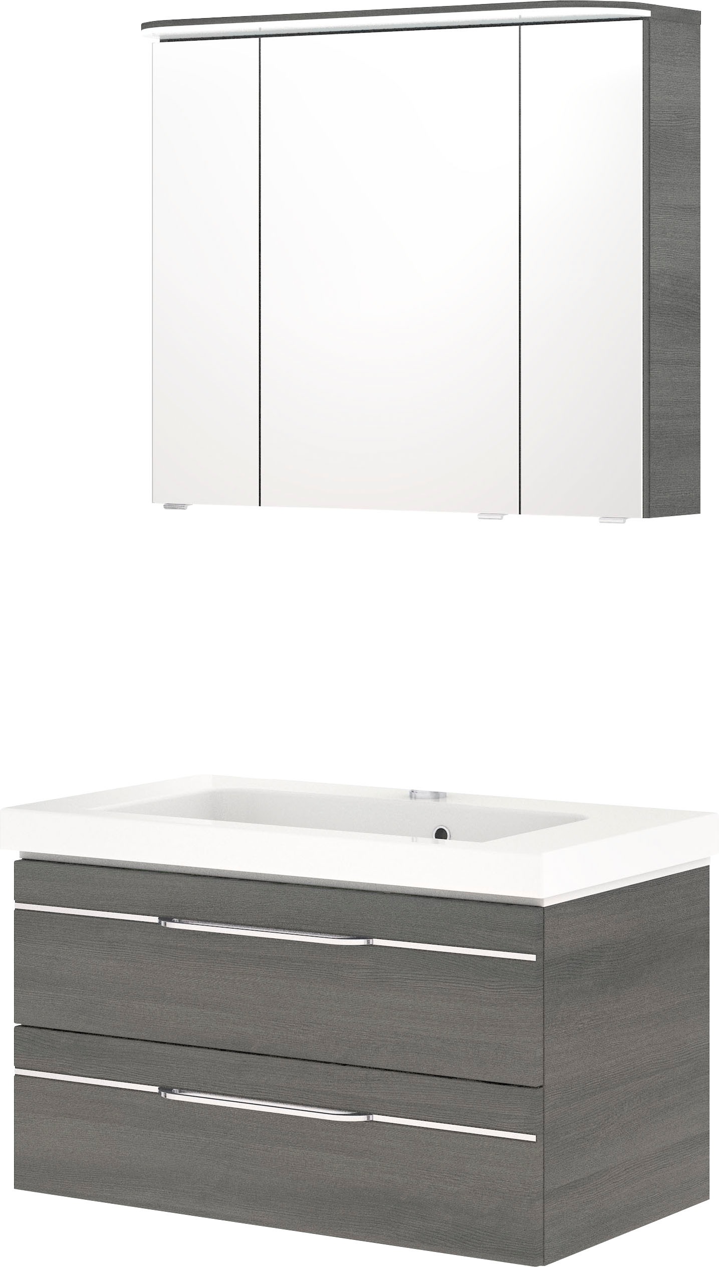 Saphir Badmöbel-Set »Balto Sprint 2-teilig, Mineralmarmor-Waschtisch mit LED-Spiegelschrank«, (2 St.), Badezimmer Set 92 cm breit, inkl. Türdämpfer, 3 Türen, 2 Schubladen