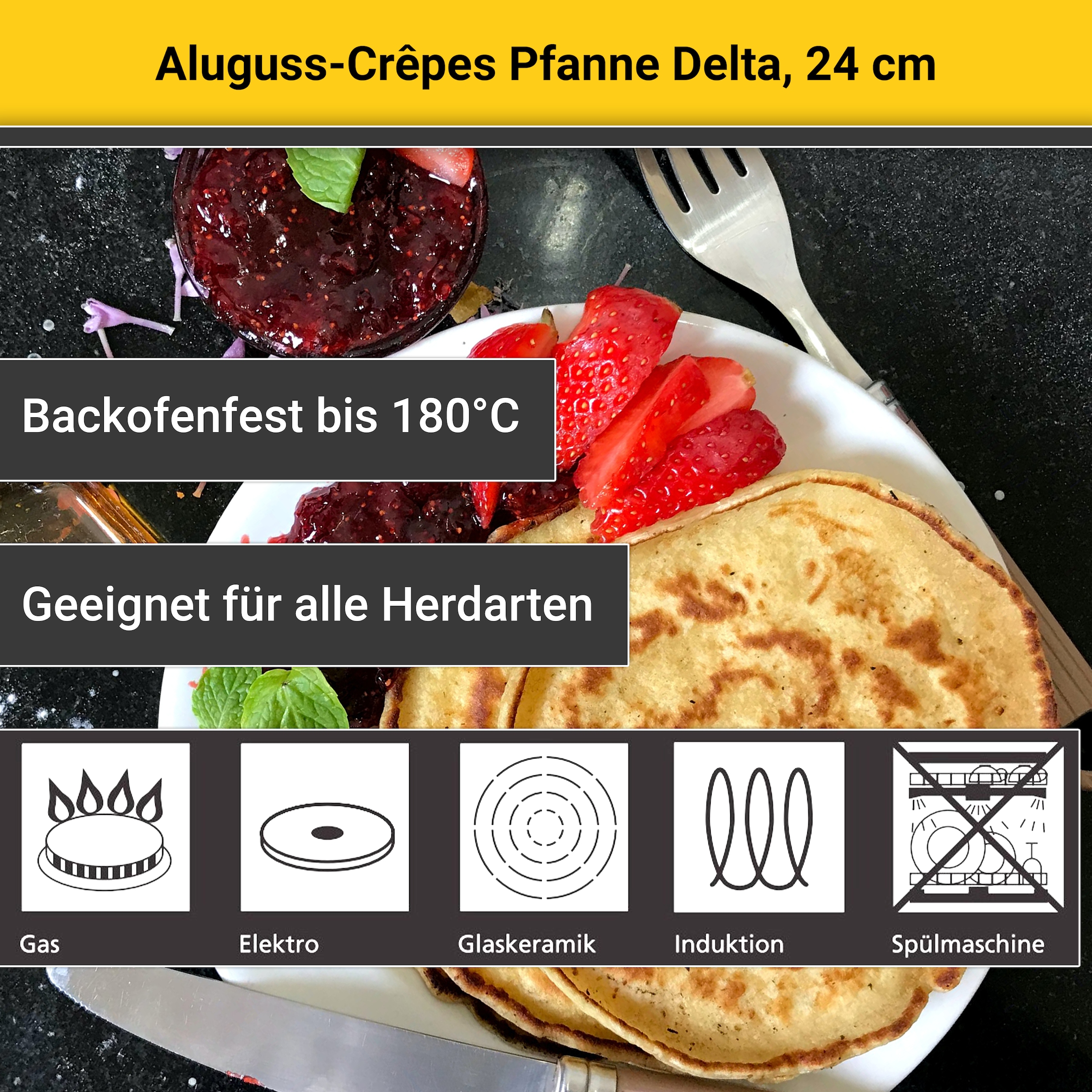 Krüger Crêpepfanne »Delta« Aluminiumguss für Induktions-Kochfelder geeignet
