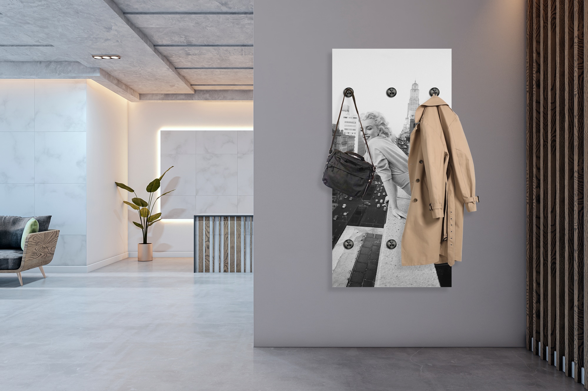 queence Wandgarderobe »Marilyn Monroe in New York« 1 Stk. tlg. Wandpaneel aus Acrylglas inkl. 6 Edelstahlhaken in schwarz matt