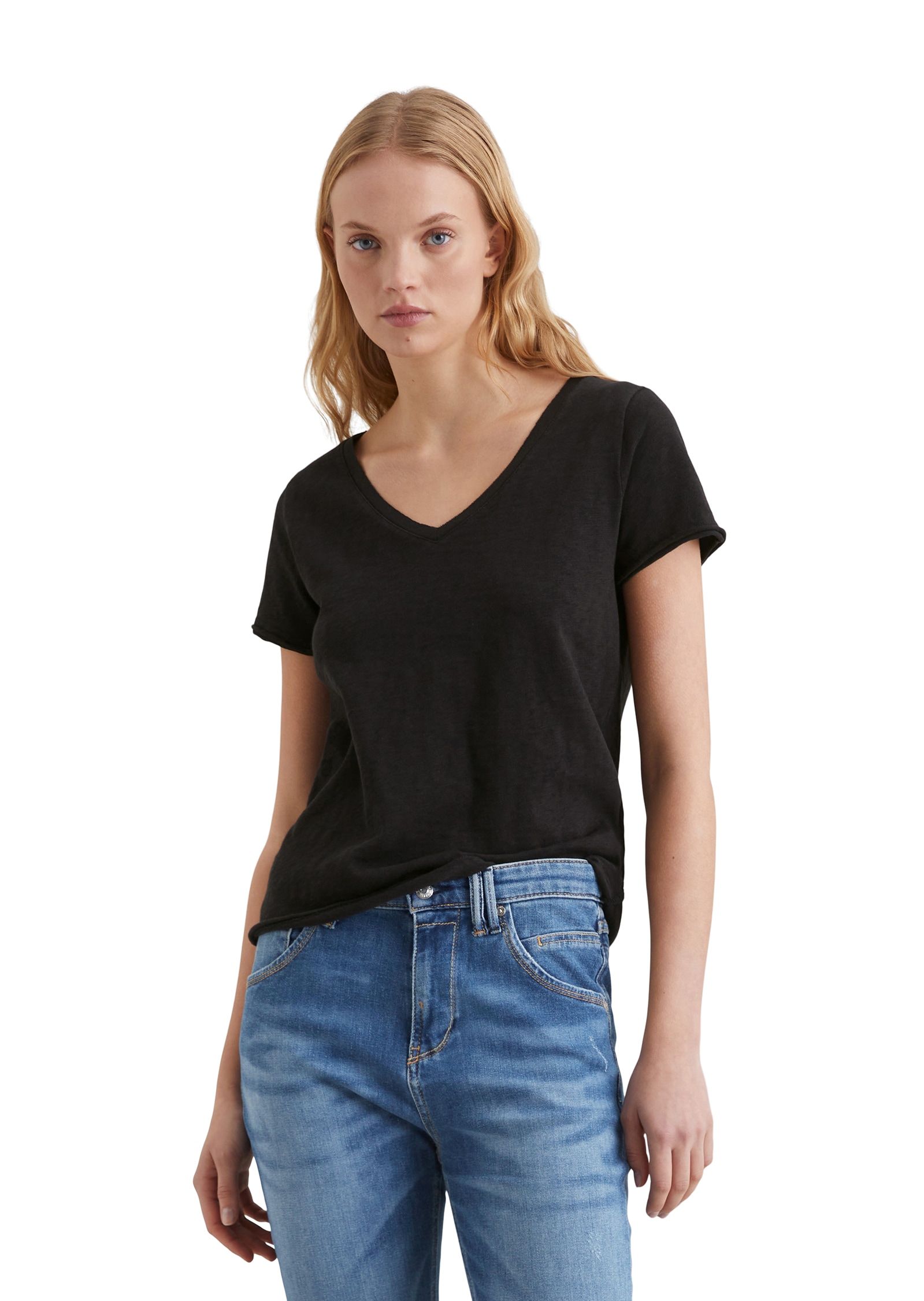 Marc OPolo DENIM T-Shirt mit abgerundetem V-Neck günstig online kaufen