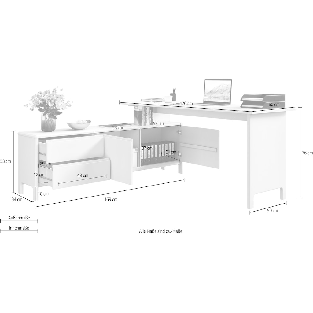 Home affaire Schreibtisch »Luven«, Breite 170-304 cm