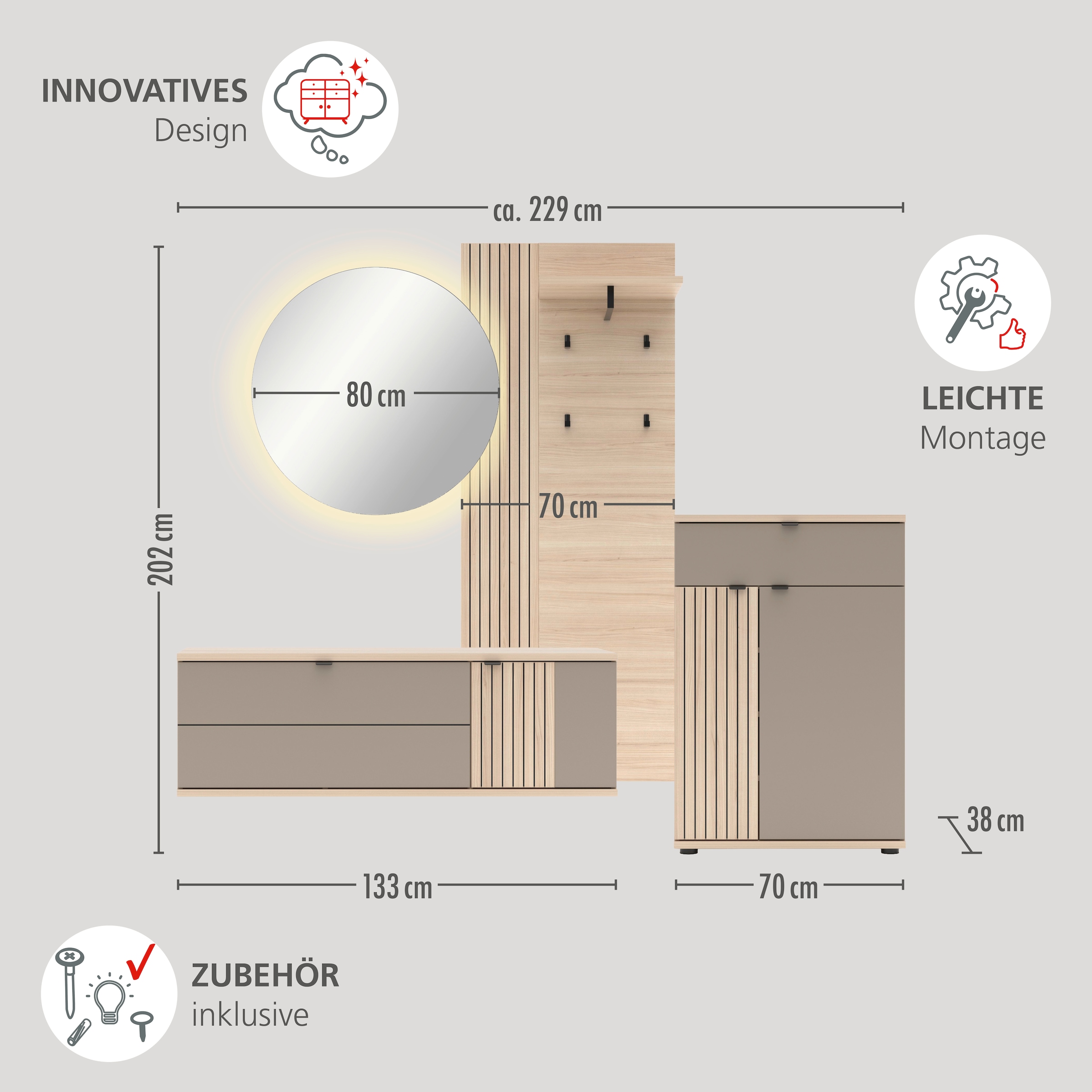 Innostyle Hängeschuhschrank »PISA Hängeschuhschrank« 1 Stk. tlg. Soft Close, AB- Kante, 1 Klappe, 4 Fächer