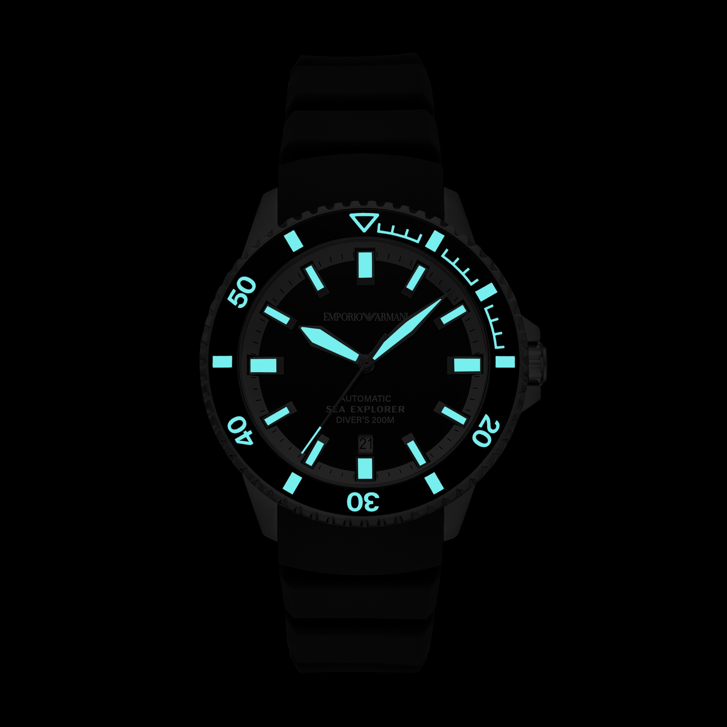 Emporio Armani Automatikuhr Armbanduhr, Herrenuhr, Mechanische Uhr, Silikonarmband, analog, Tag