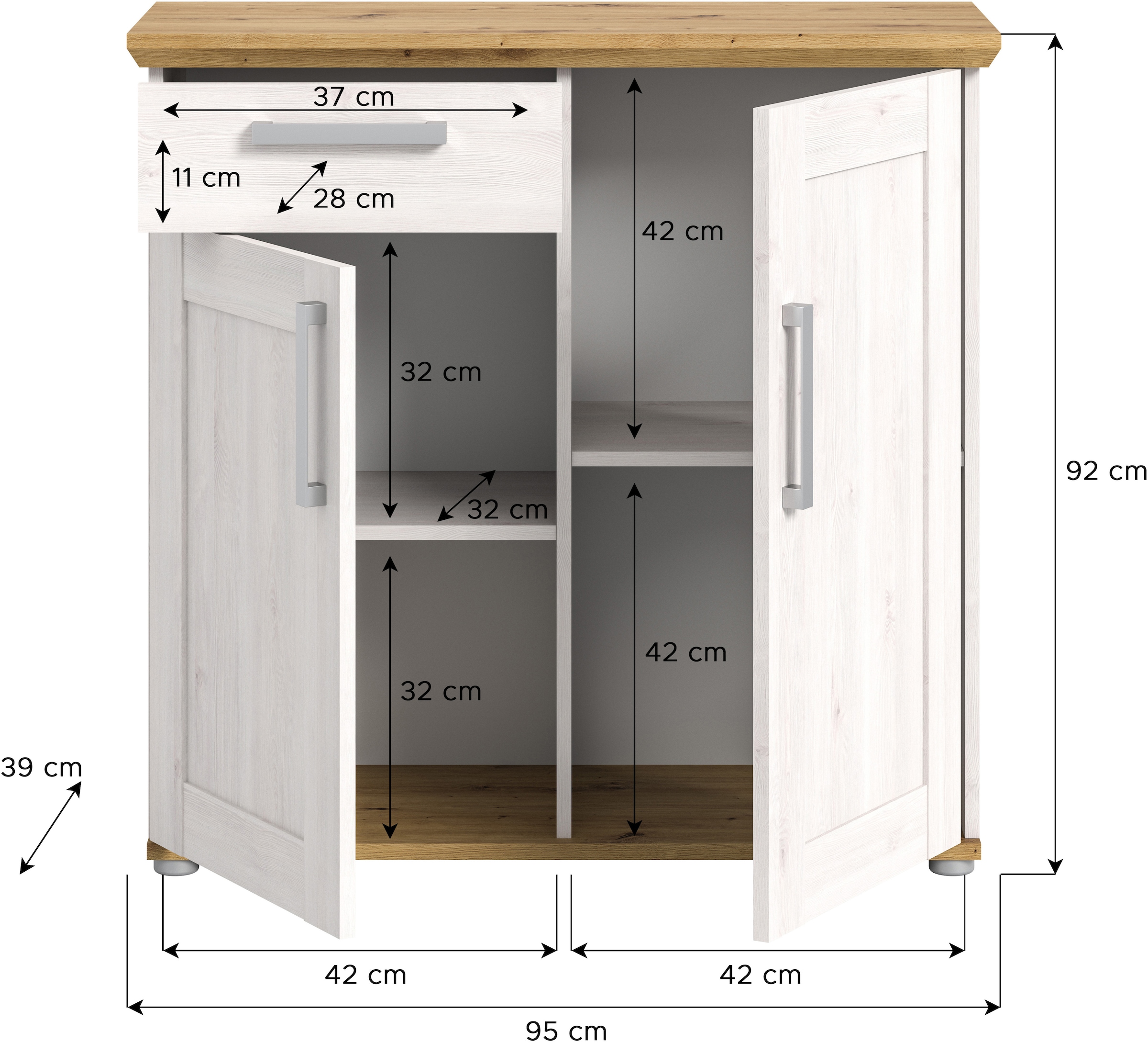 Home affaire Kommode »Cosenza, Breite 95cm, 2 Türen, 1 Schubkasten«, Kommode, Sideboard, Schrank