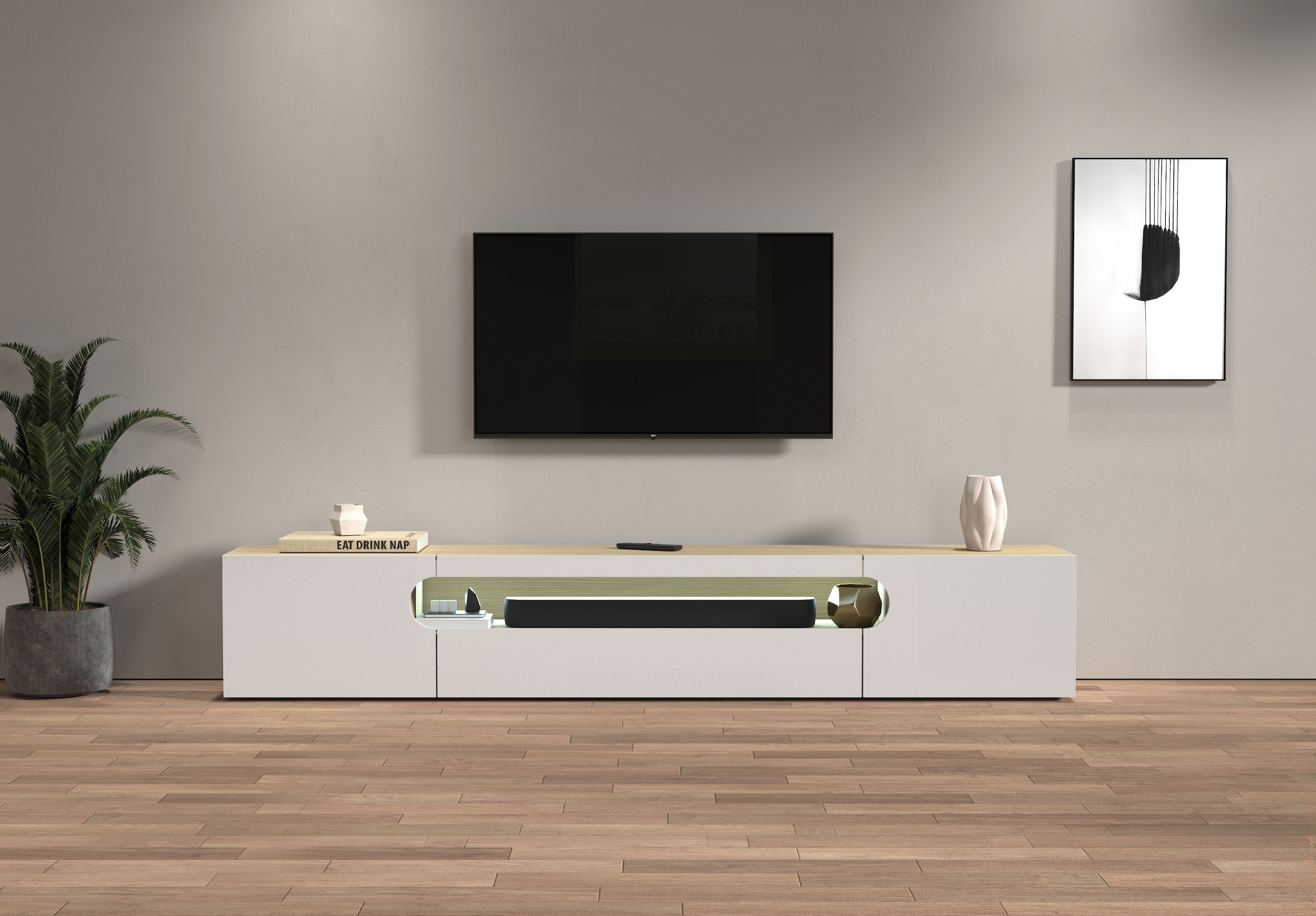 Home affaire Lowboard "REAL TV-Möbel, 240 cm breit, 40/60 cm hoch, Hochglan günstig online kaufen