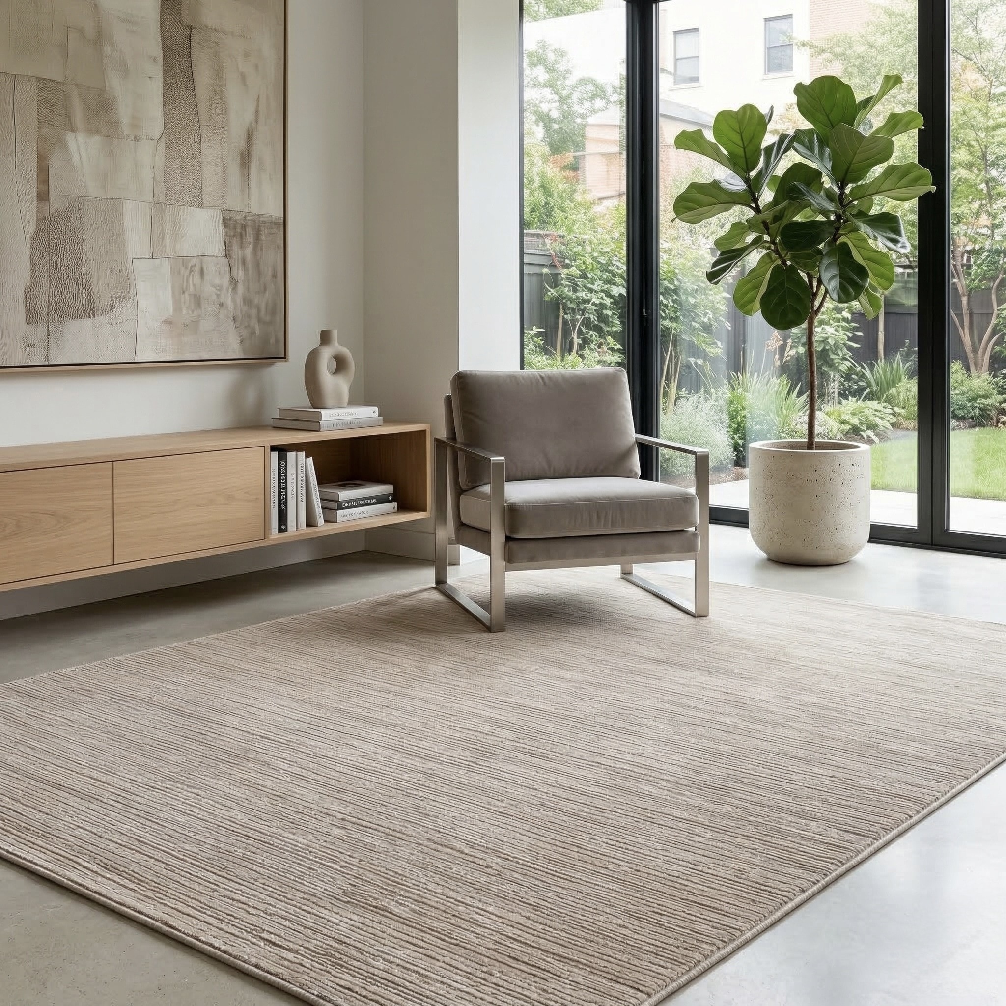 Sehrazat Teppich "LIMA, auch als Läufer und in RUnd" rechteckig 10 mm Höhe Kurzflor, Linienstruktur, leichter Glanz, Wohnzimmer