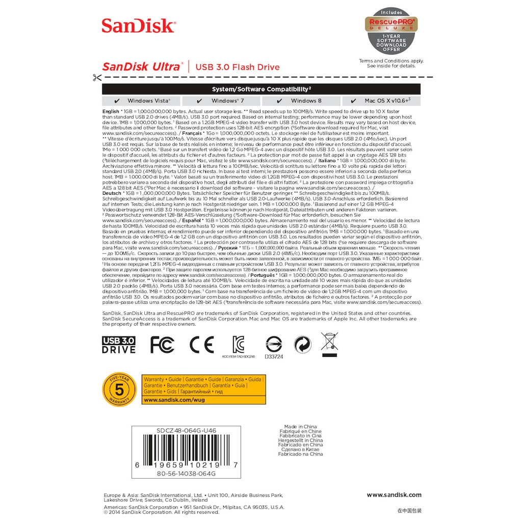 Sandisk USB-Stick »Ultra USB 3.0«, (USB 3.2 Lesegeschwindigkeit 130 MB/s)