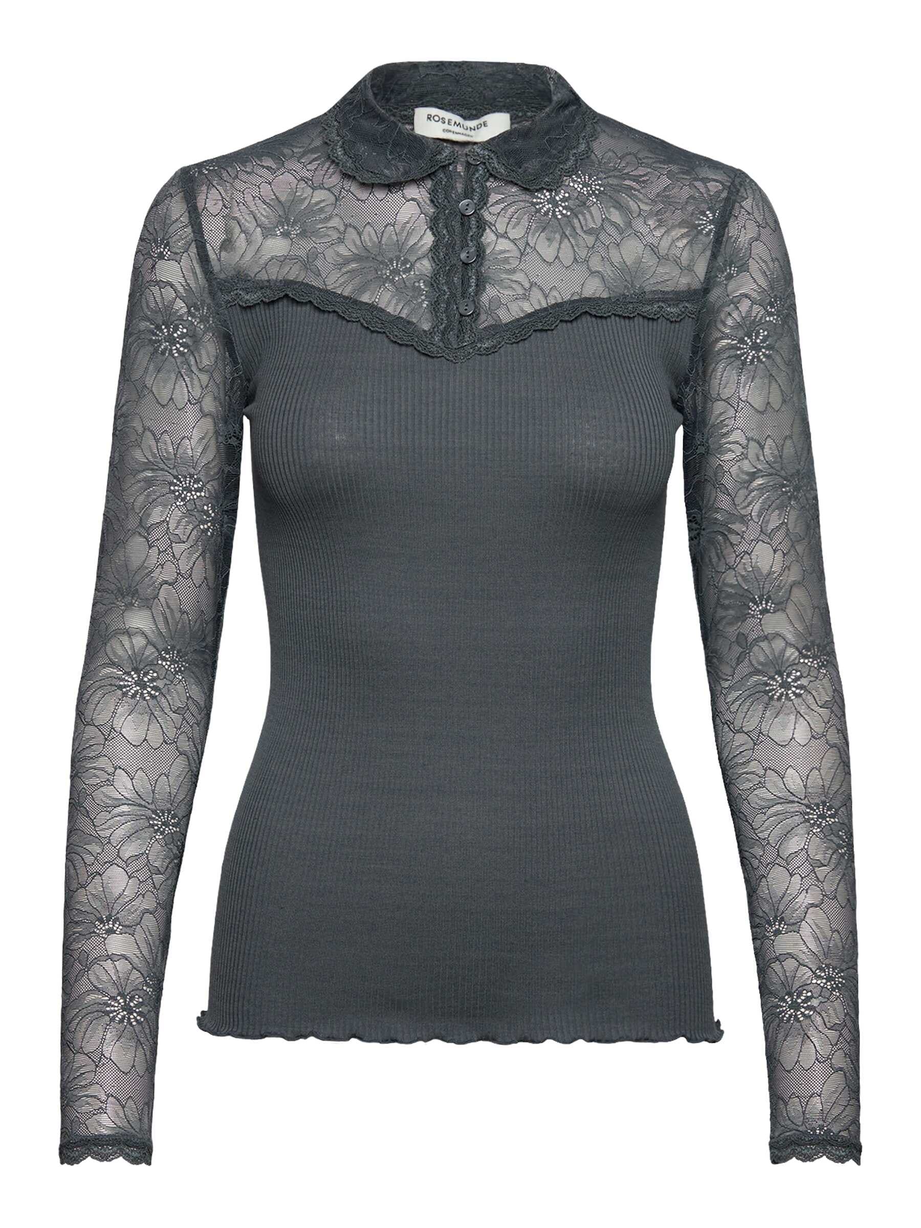rosemunde Langarmshirt "Beatha lace shirt" Langarm, mit Polokragen und Knöpfen, mit Spitze, Seidenmix