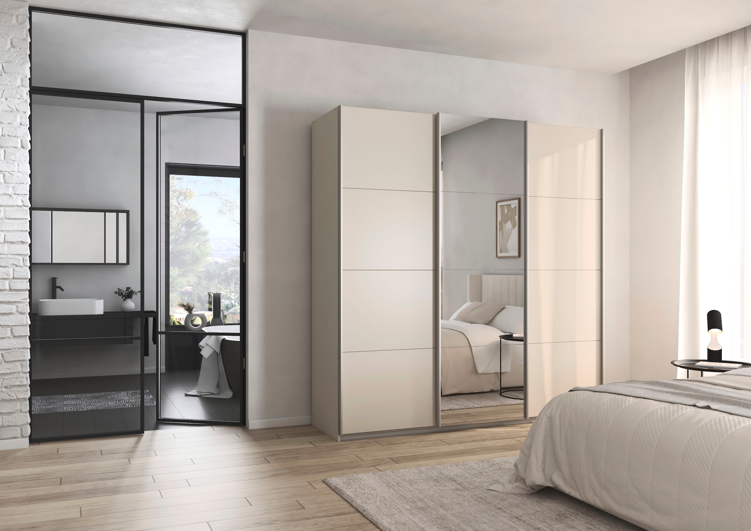 rauch Schwebetürenschrank »Kleiderschrank Schrank Garderobe AGORDO«, (in zwei Griff-Farben), Top Innenausstattung, in 4 Breiten und 2 Höhen MADE IN GERMANY
