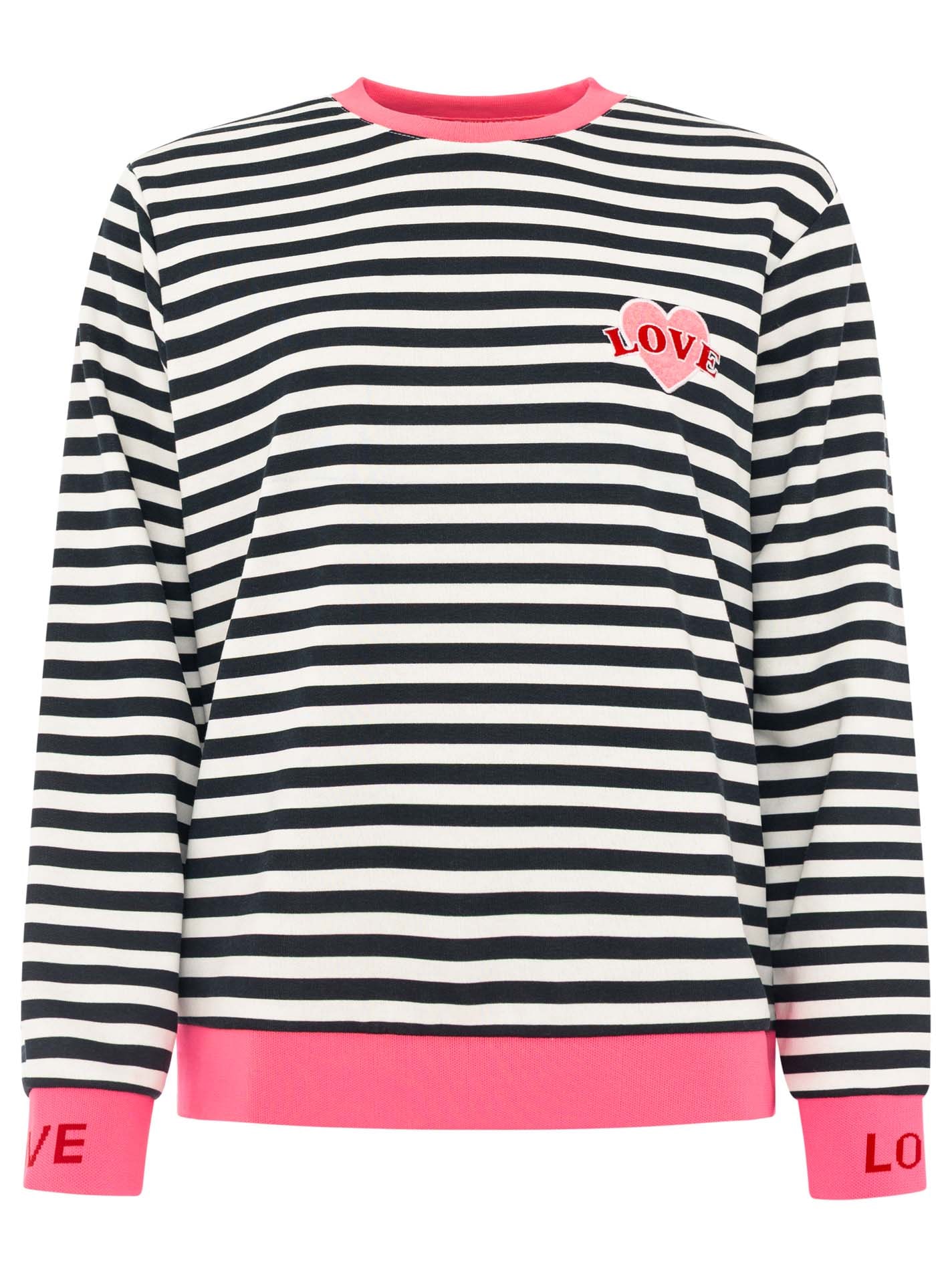 Zwillingsherz Sweatshirt »"LOVE"«, gestreift, Rundhals, pinke Bündchen, LOVE Schriftzug
