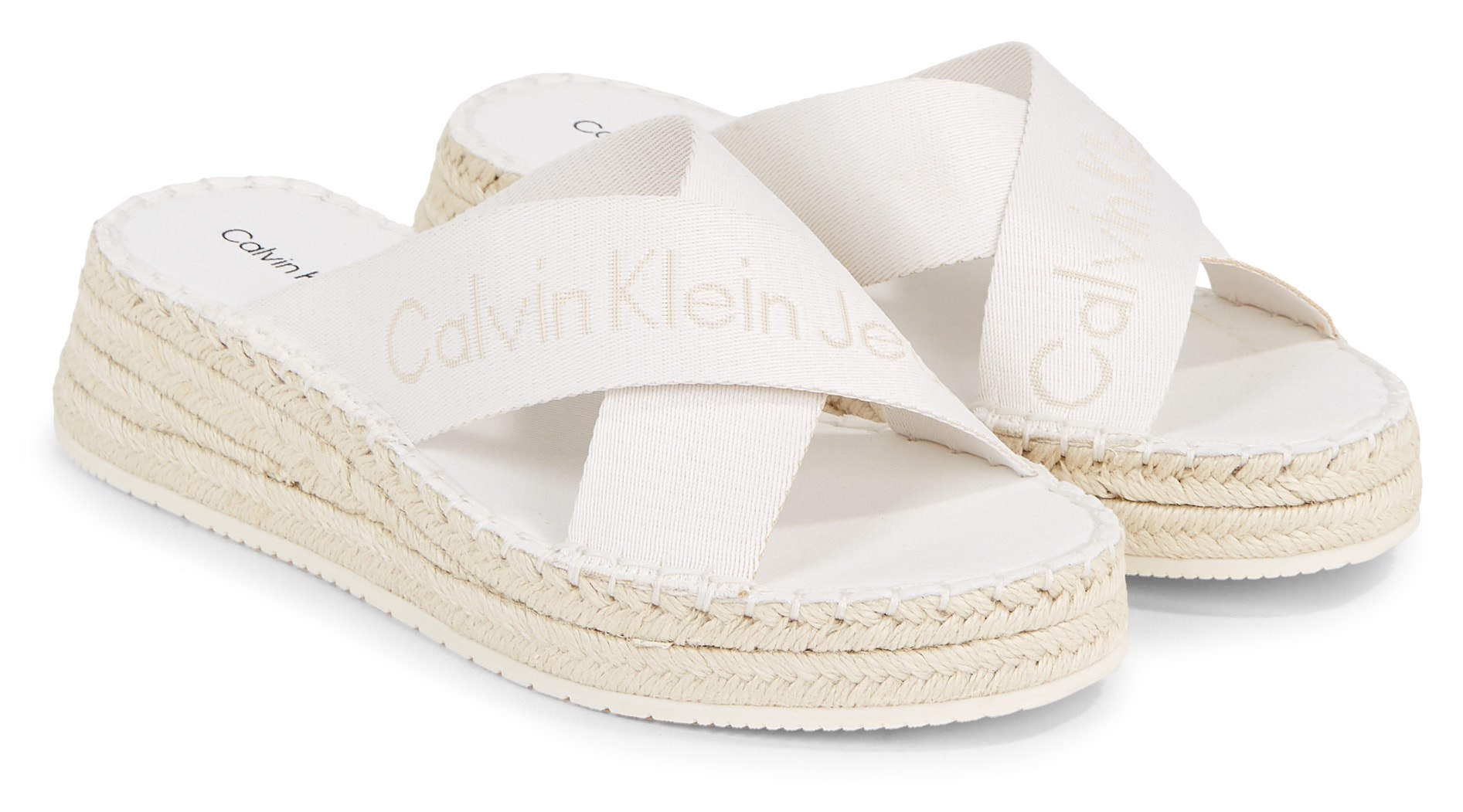 Calvin Klein Jeans Pantolette »SPORTY WEDGE ROPE SANDAL MR«, Keilabsatz, Sommerschuh, Schlappen mit Bastbesatz an der Laufsohle