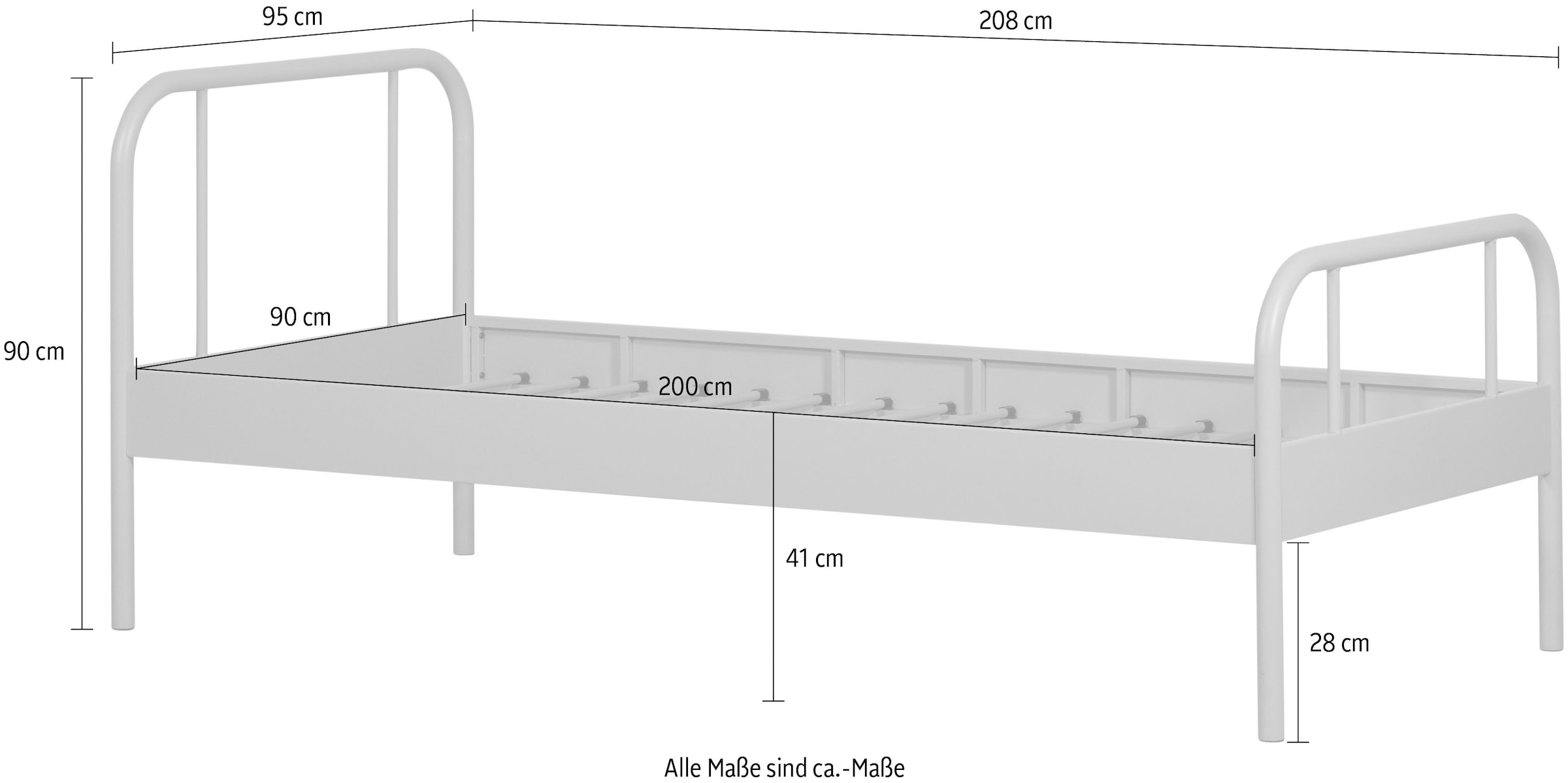 WOOOD Bettgestell »Mata Stahlrahmen pulverbeschichtet, H 90 x B 208 x T 95 cm« Matratzenmaß 90x200 cm, einfach zu montierbar, Pfleiglicht