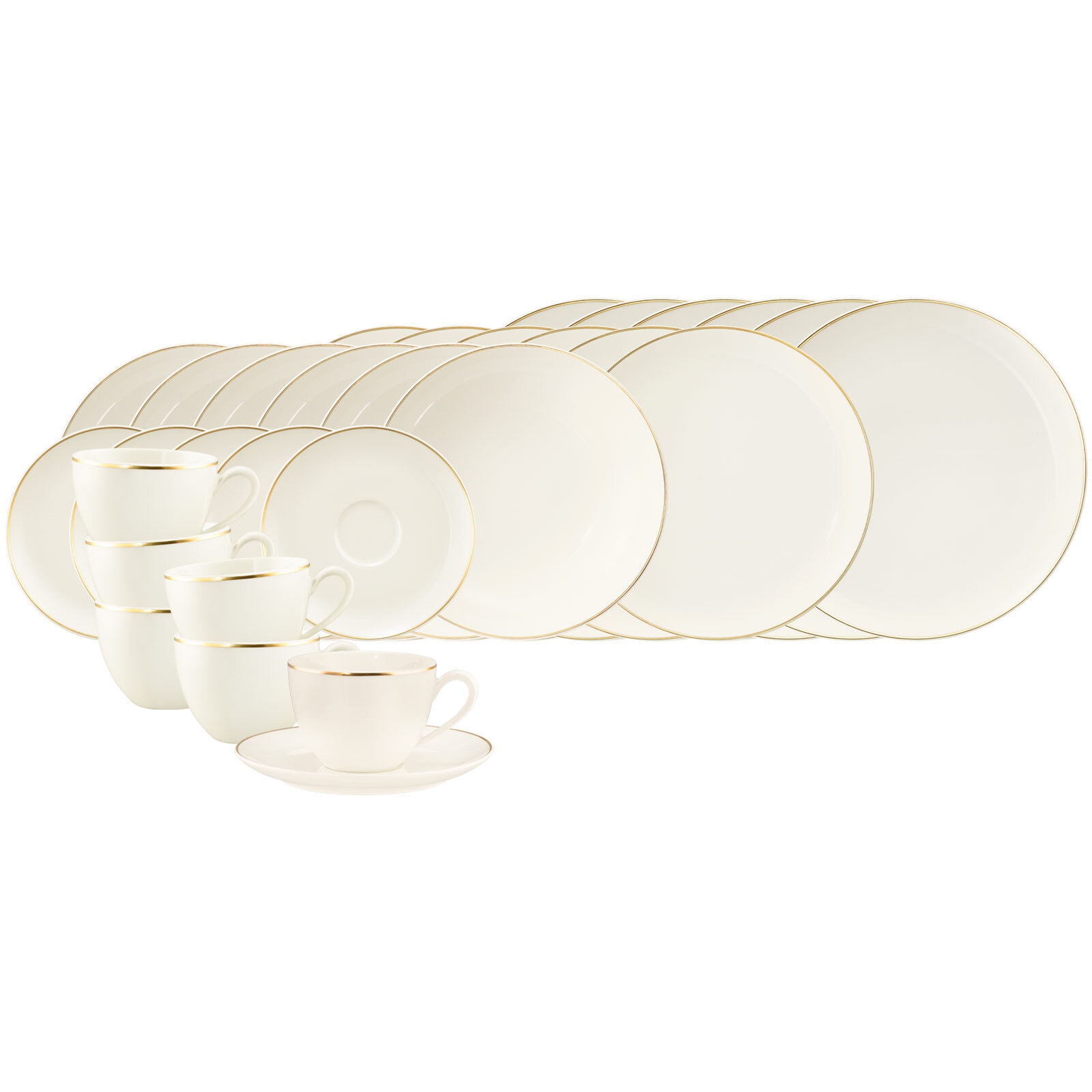 Seltmann Weiden Geschirr-Set "Kombiservice Savona Goldlinie 30er Set creme-gold" Spülmaschinenfest, Mikrowellensicher, Ofenfest