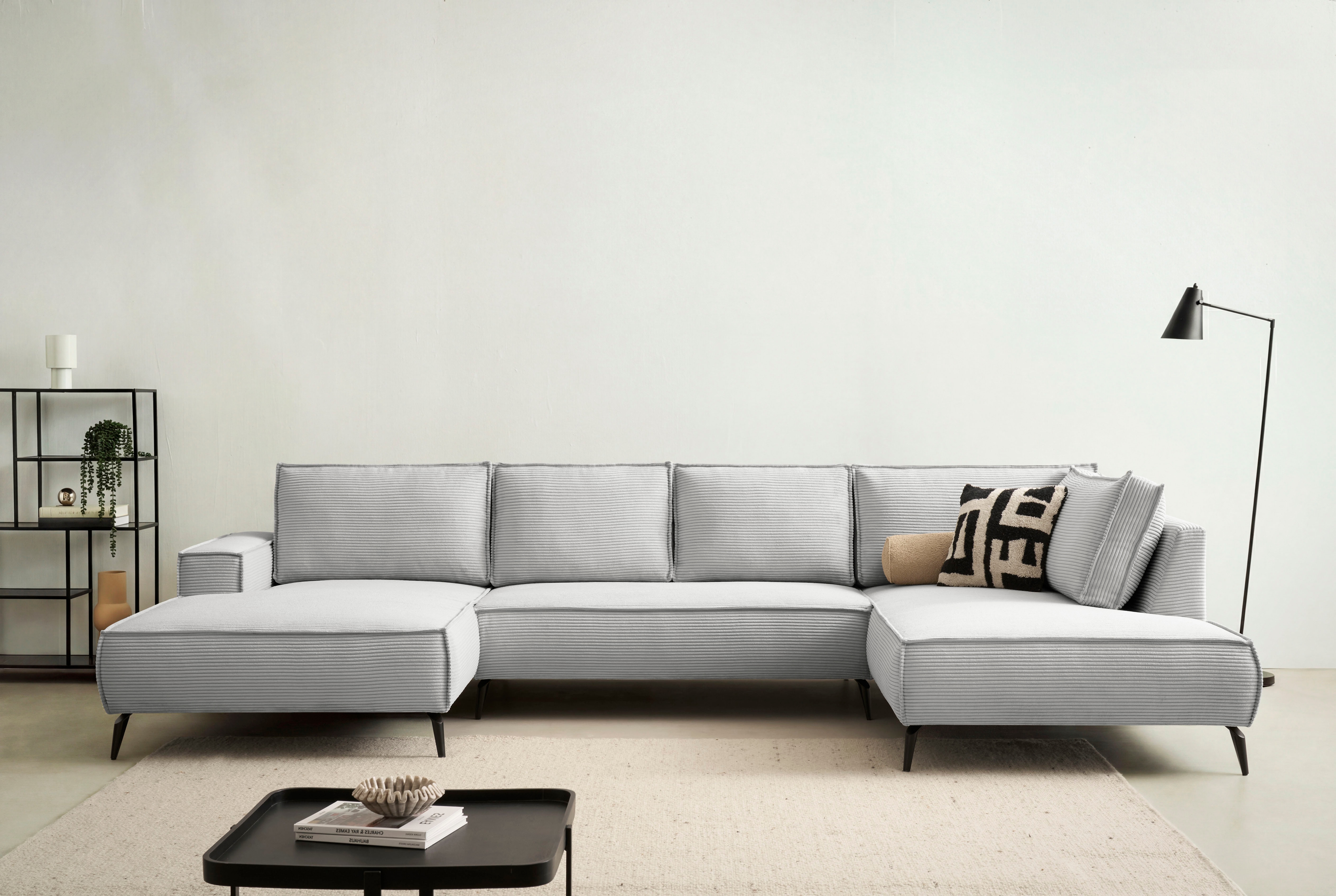 OTTO home Wohnlandschaft "TVINNU Cord, 354 cm" Recamiere rechts/links, schwarze Metallfüße, bequeme Sitz-/Liegefläche
