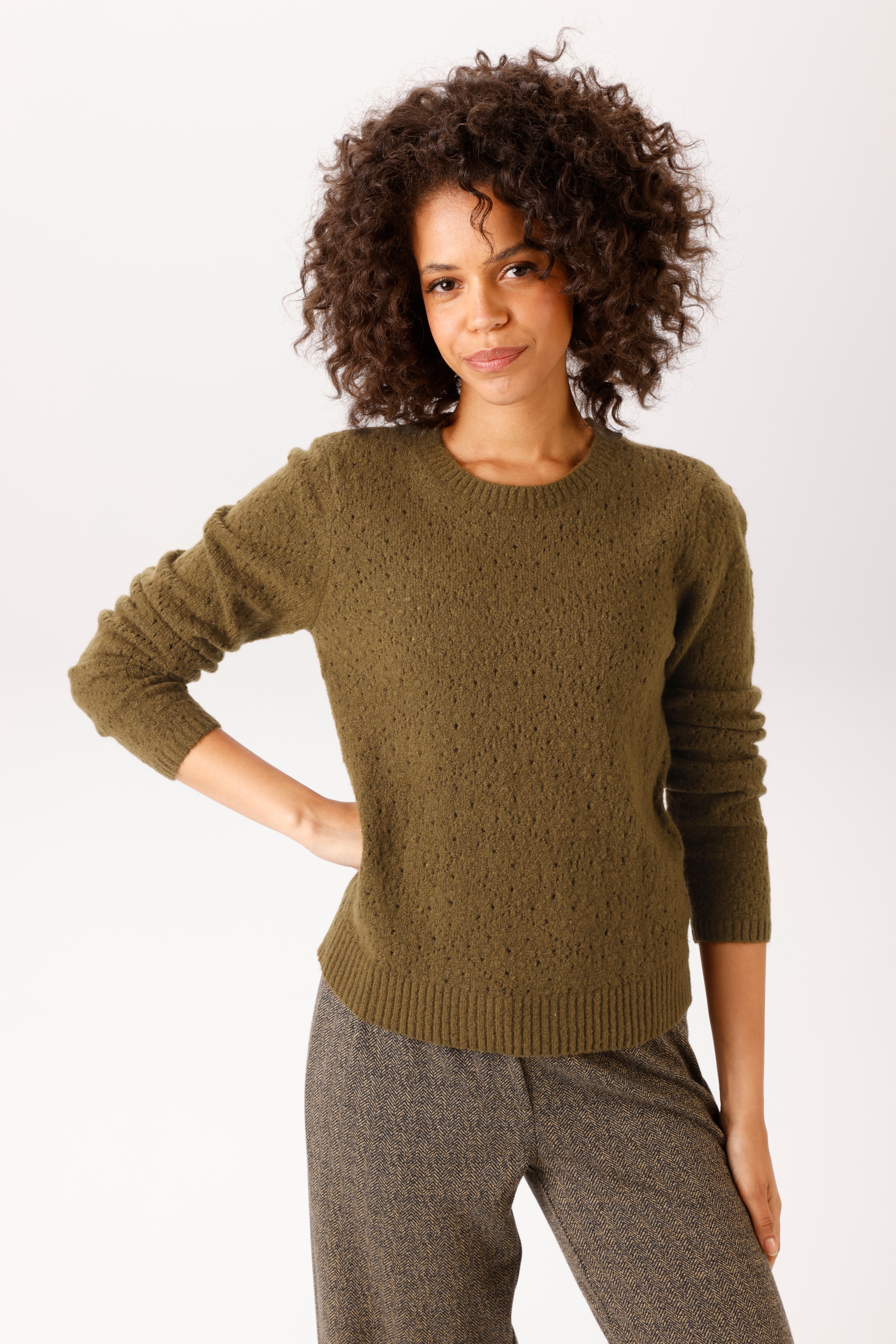 Aniston CASUAL Strickpullover im Ajour-Muster und kleinen, eingestrickten Quadraten- NEUE KOLLEKTION