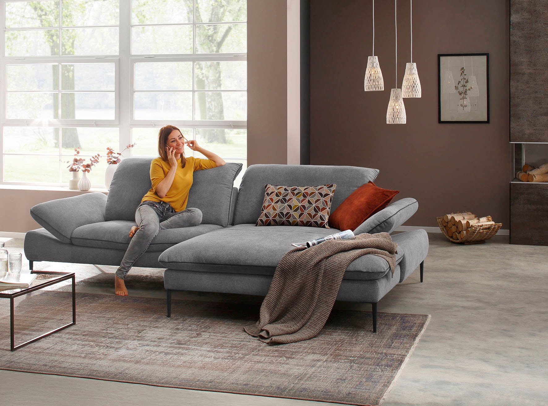 W.SCHILLIG Ecksofa "enjoy&MORE, Designsofa, elegant und bequem, L-Form" Sitztiefenverstellung, Füße schwarz pulverbeschichtet, Breite 294 cm