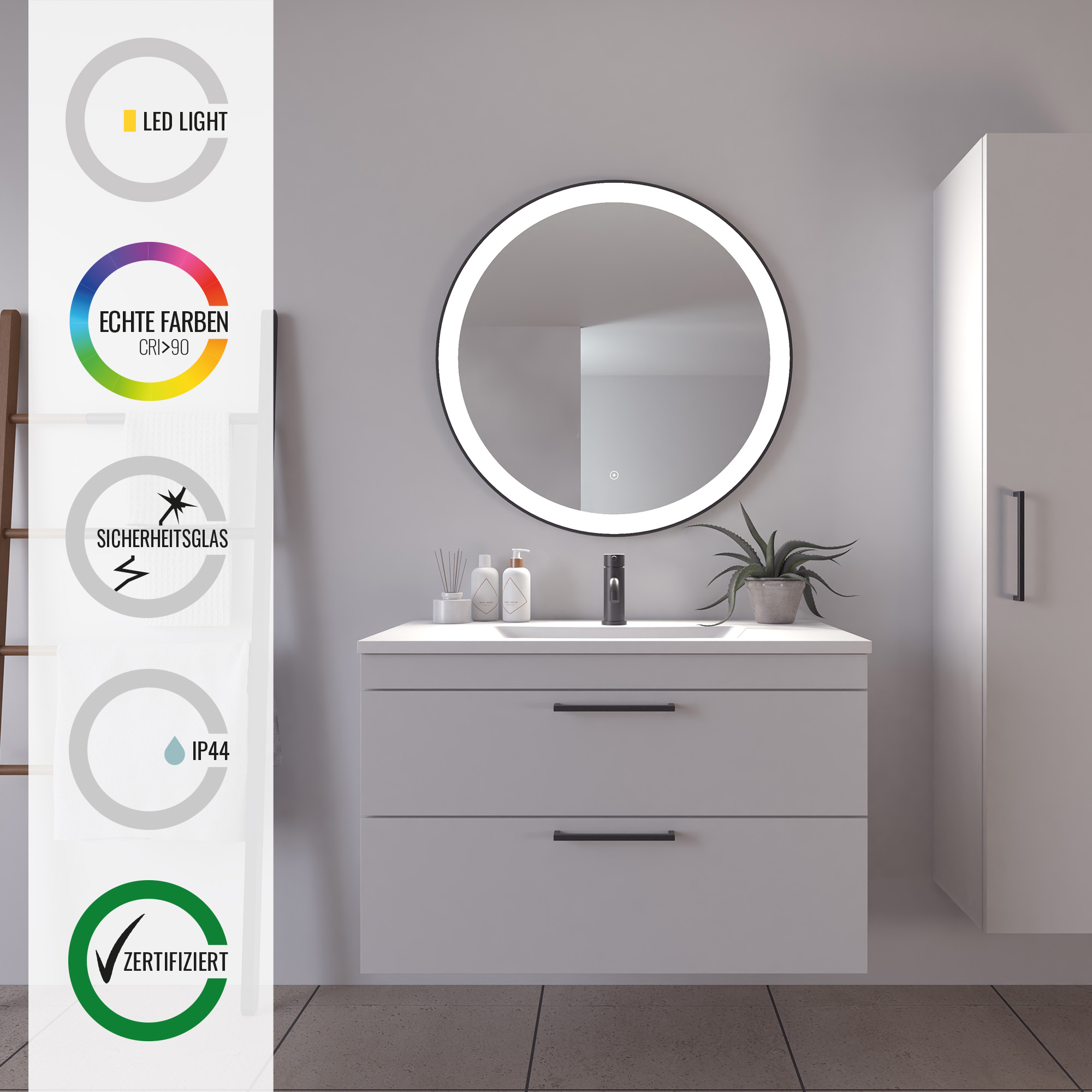 Loevschall Badspiegel "Libra Rund, Badzimmerspiegel mit LED Beleuchtung" To günstig online kaufen