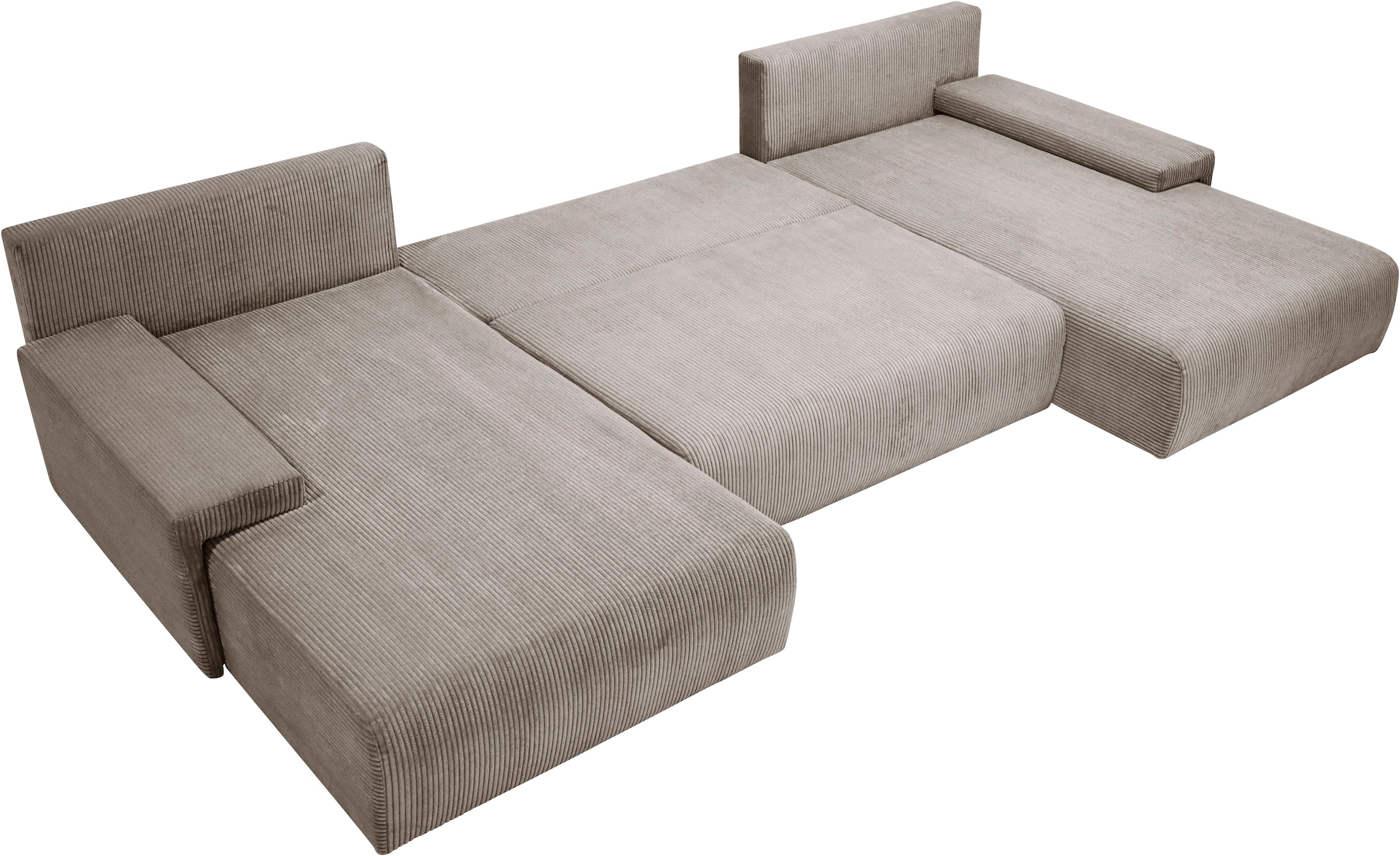 WERK2 Wohnlandschaft »Amalfi mit Bett & Bettkasten, Cord, bequem, organisches Design« Cord, U-Form, XXL, Schlaffunktion, Bettkasten