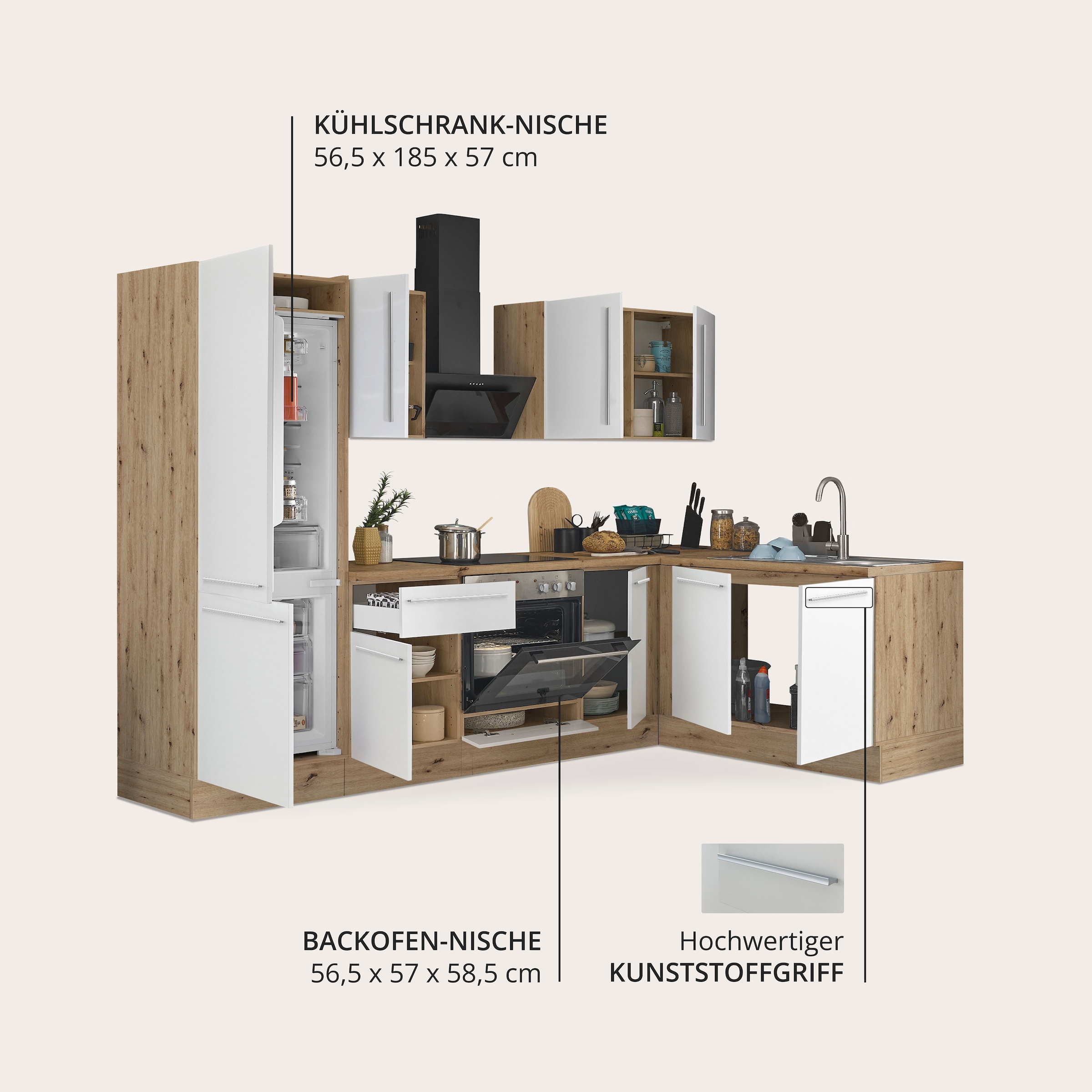 KOCHSTATION Winkelküche »Florida, Stellbreite 270x165 cm« wahlweise mit E-Geräten, mit Softclose für Türen und Schubkästen