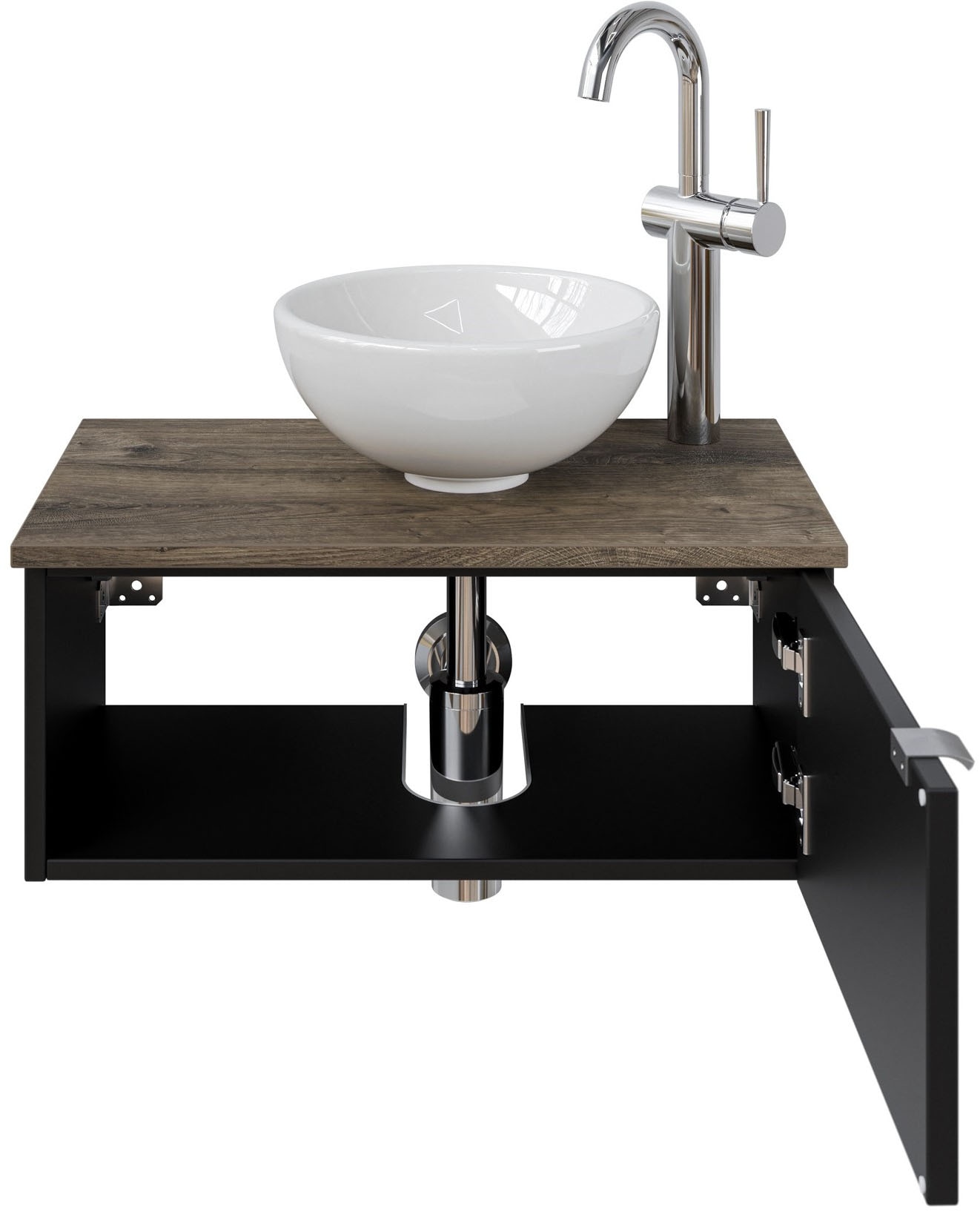 Saphir Waschtisch »Serie 6915 Waschschale mit Unterschrank für Gästebad, Gäste WC«, 61 cm mit Keramik-Aufsatzbecken, 1 Tür und 1 Fach