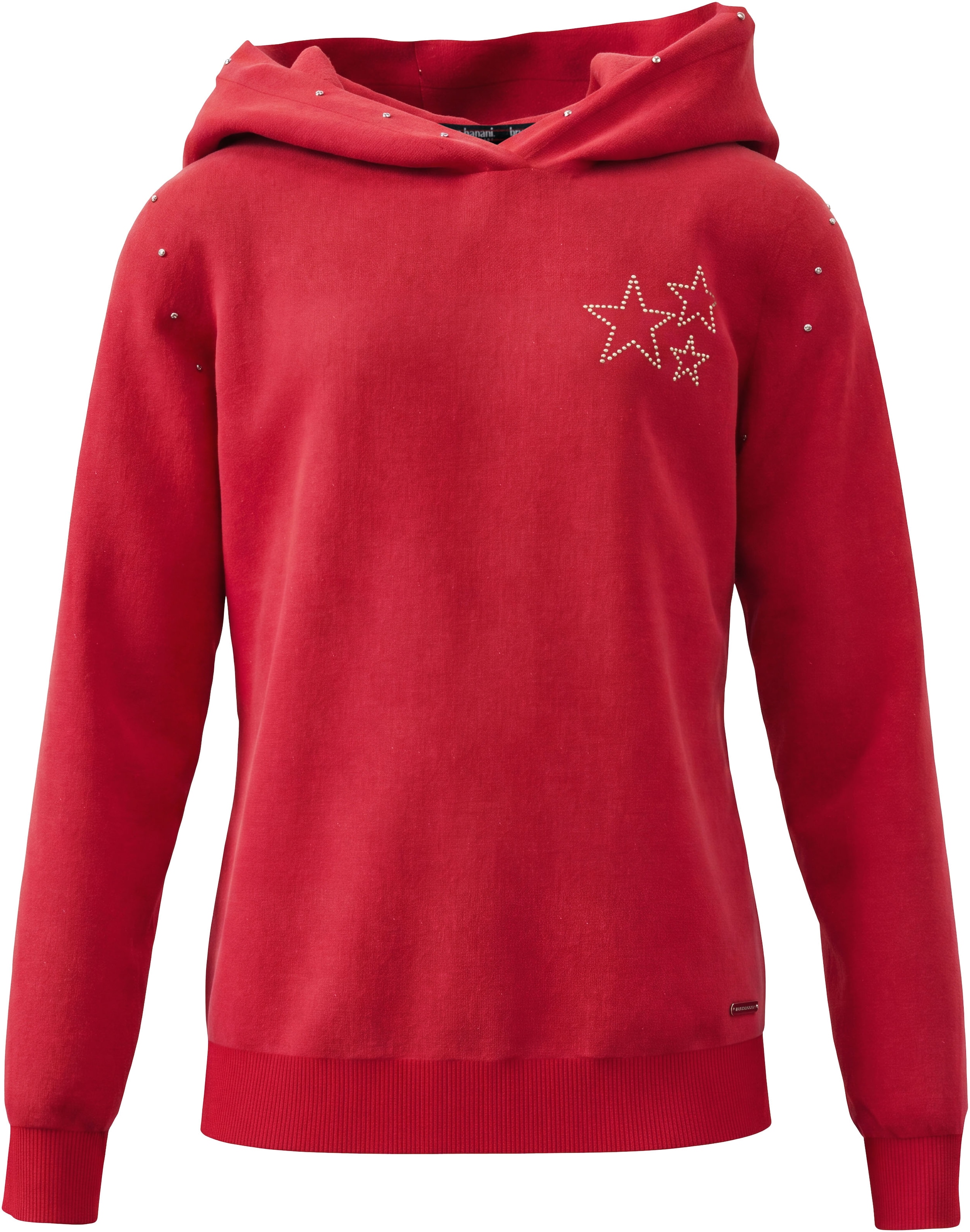 Bruno Banani Sweatshirt »Hoodie mit Nieten-Details an Kapuze und Sternen im Nietendesign«, Sweatshirt mit Nietenverziehrung, aus weiche Interlockware
