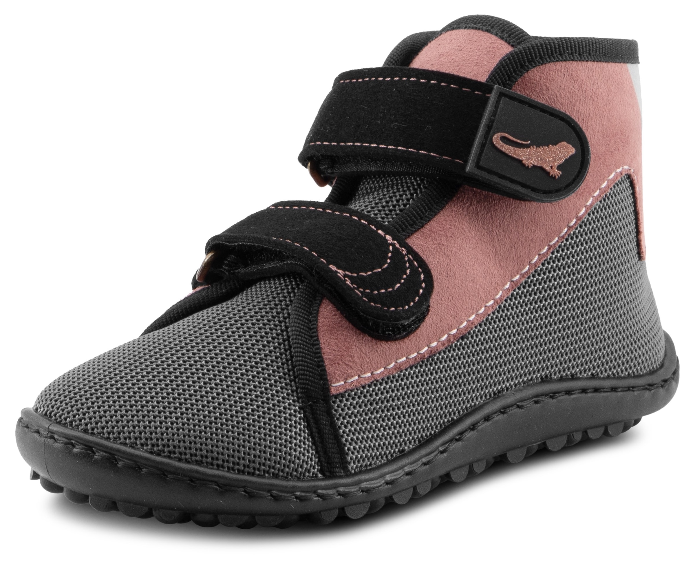 LEGUANO Kinder Barfußschuh "LEGUANITO SCIPPO", Gr. 26grau, rosa, Textil, Schuhe, Klettschuh, Bequemschuh, Flat mit verstellbaren Klettverschlüssen