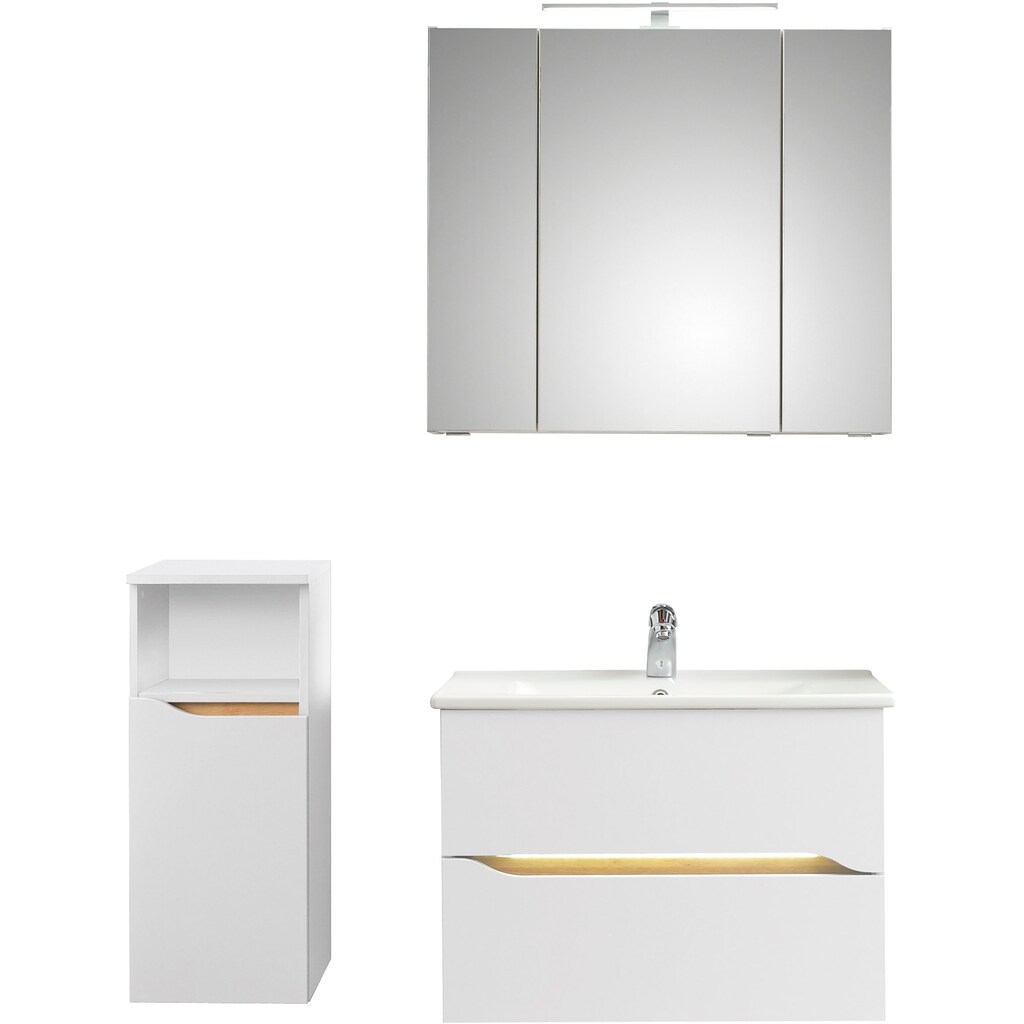 Saphir Badmöbel-Set »Quickset 3-teilig, Keramik-Waschtisch und LED-Spiegelschrank«, (5 St.)