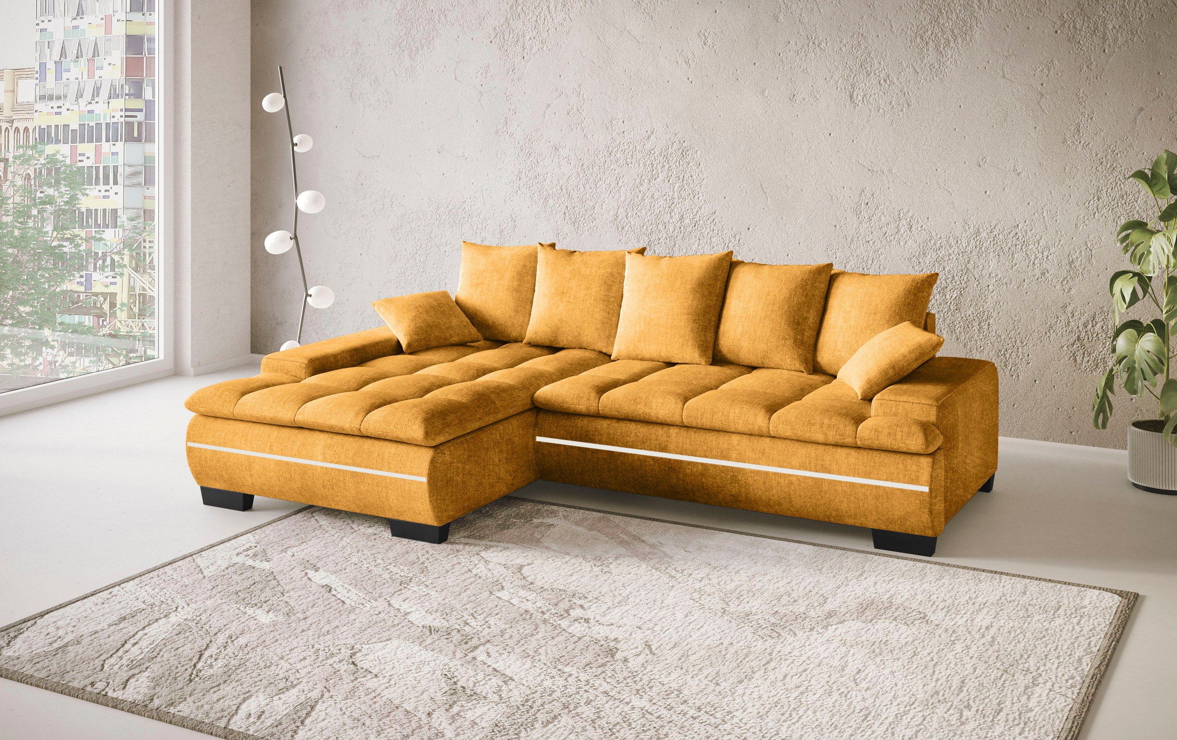 Mr. Couch Ecksofa »Haiti II, L-Form«, RGB-LED Beleuchtung, wahlweise mit Kaltschaum, Bett, Bettkasten