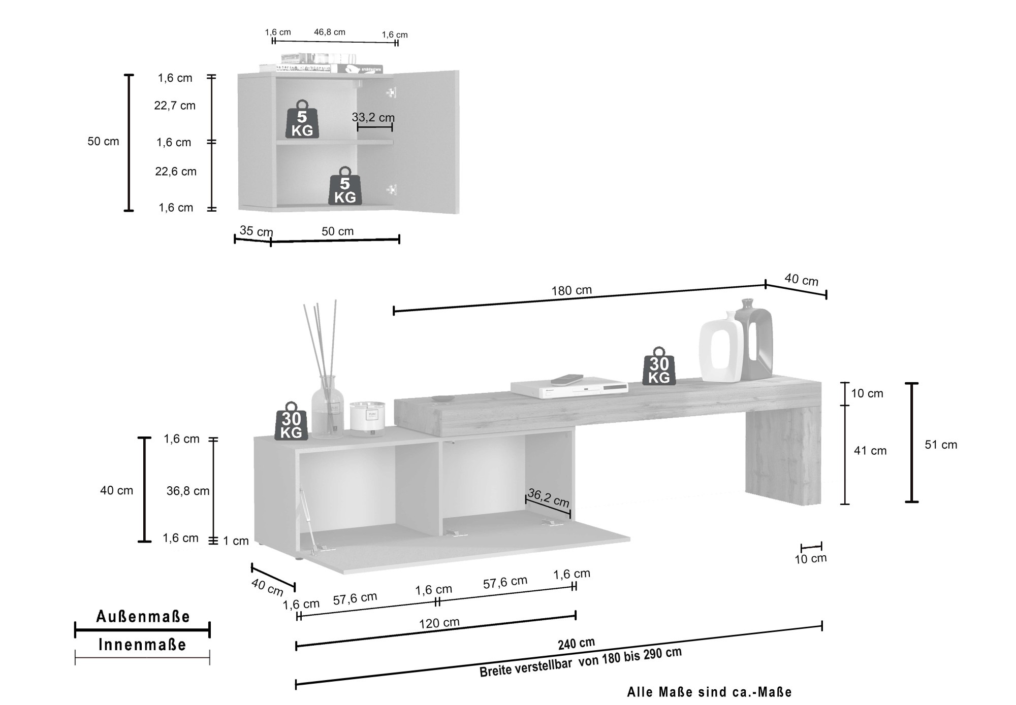 INOSIGN TV-Wand »Chronos TV-Set, Wohnwand – Elemente frei platzierbar, Made in Italy« Set, 2-er set, 2 Stk. tlg.