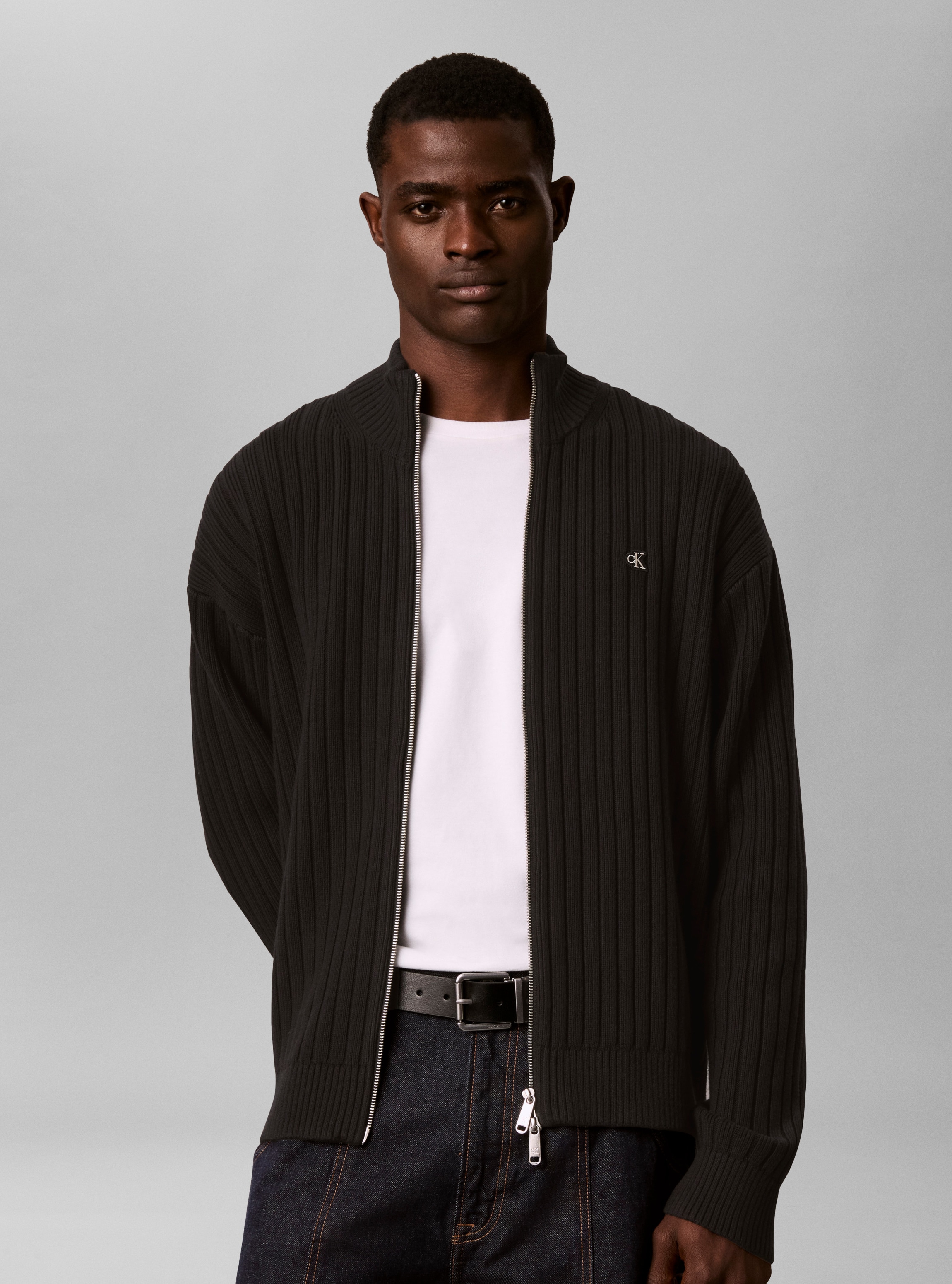 Calvin Klein Jeans Rundhalspullover "VERTICAL TEXTURE COTTON" Regular fit mit 2-Wege-Reißverschluss