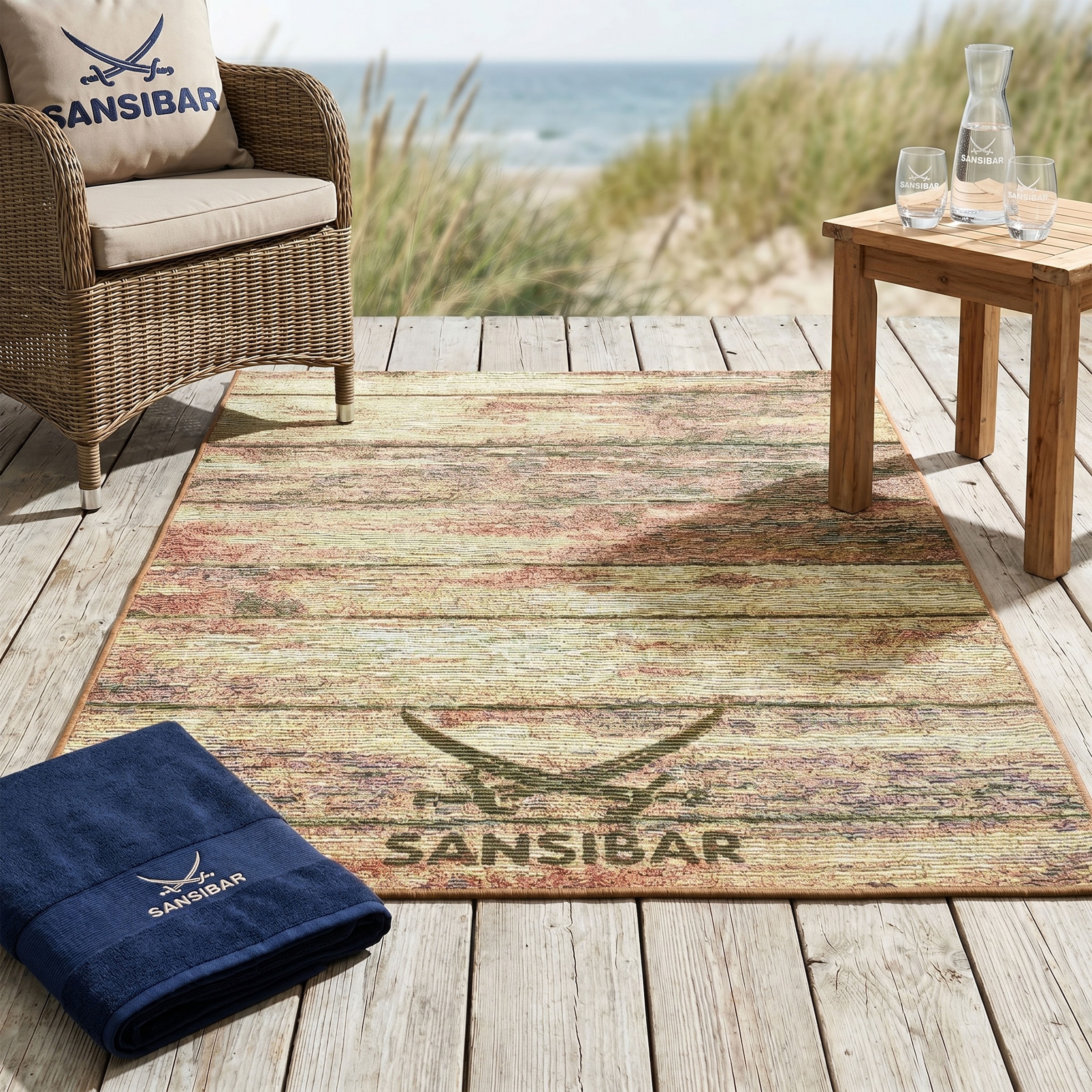 Sansibar Teppich "Rantum Beach SA-029" rechteckig 5 mm Höhe Flachgewebe, modernes Design, Motiv Holzdielen, In- & Outdoor geeignet