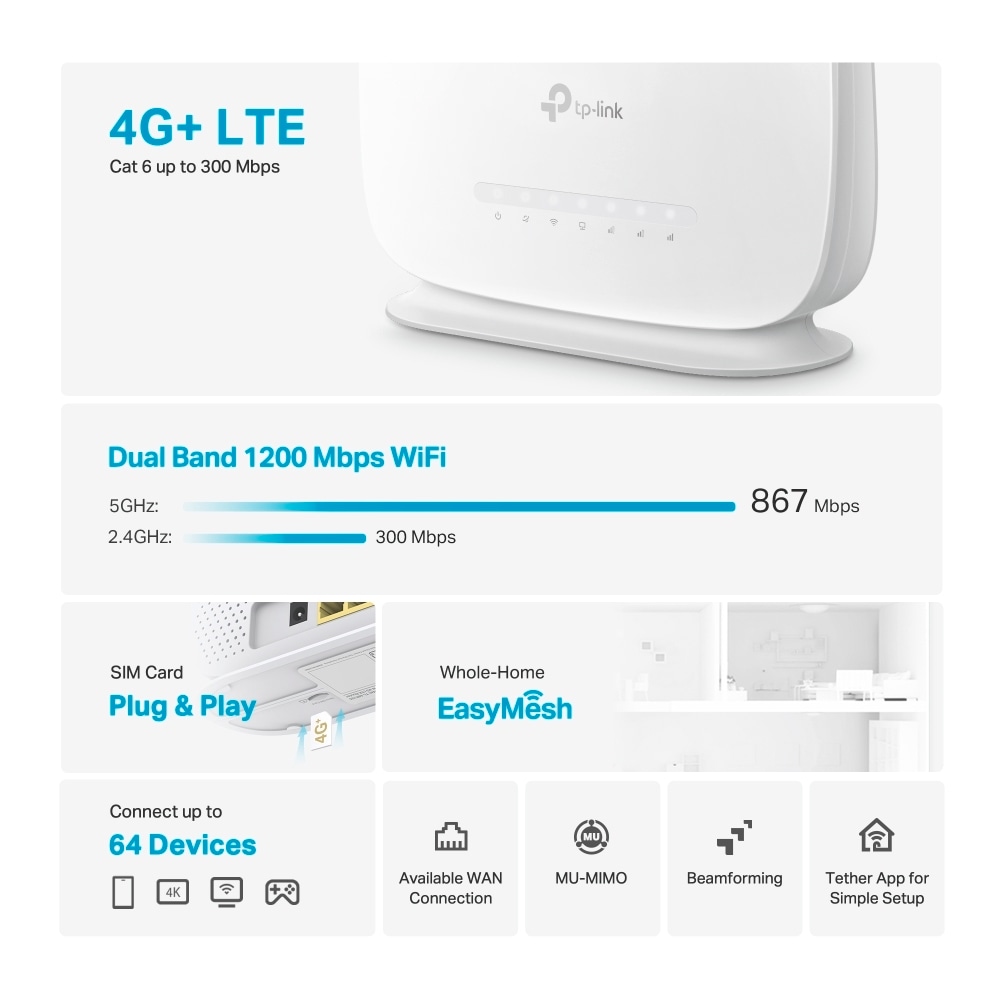 TP-Link WLAN-Router »Archer MR505 4G+ Cat 6 AC1200 Wi-Fi Dual Band«