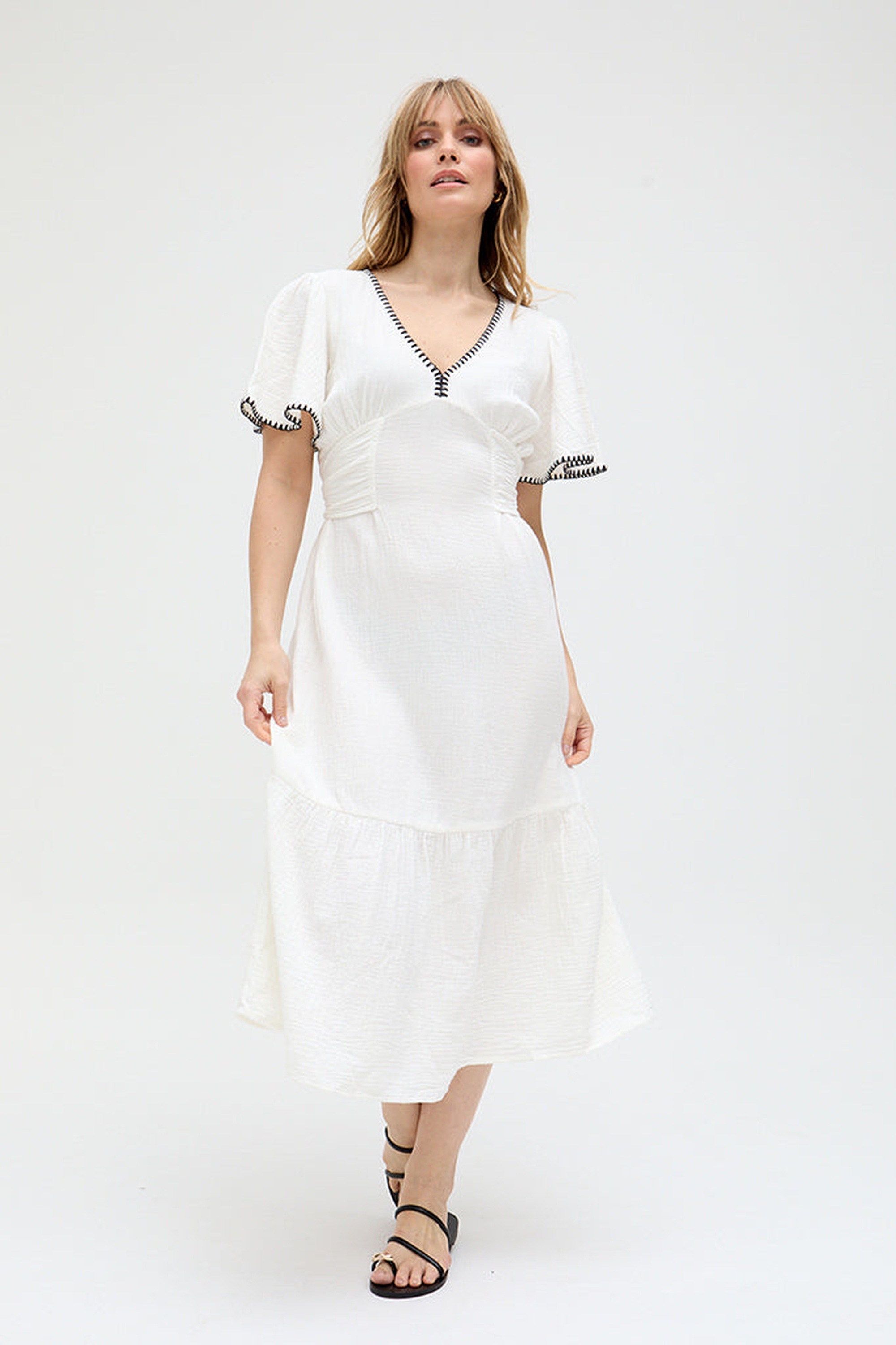 RAFFYA Midikleid "Delilah V-Neck Front Tie Midi Dress Damen" günstig online kaufen