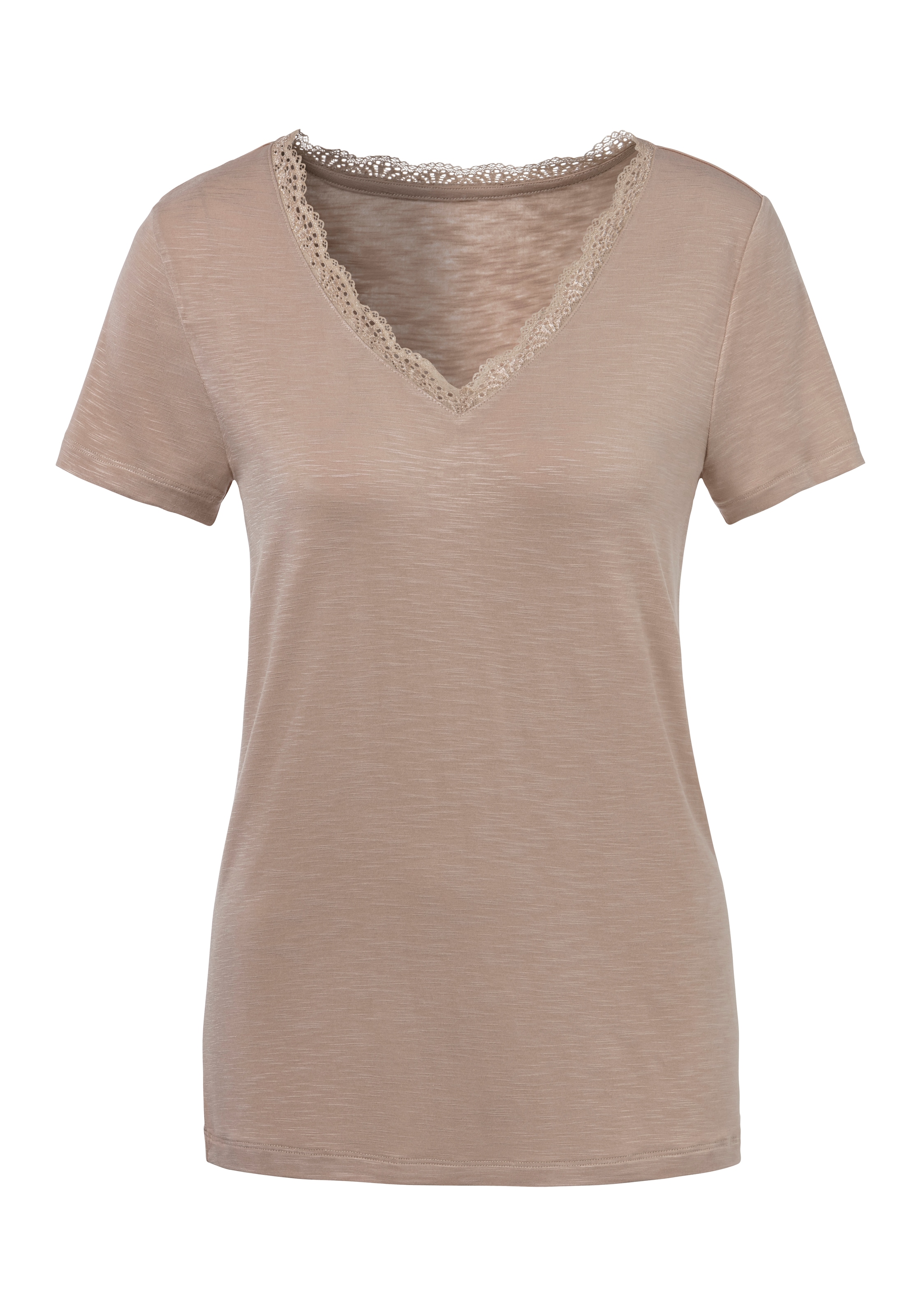 LASCANA T-Shirt, (Packung, 2 tlg.), mit zarter Spitze am Ausschnitt kaufen  | BAUR | V-Shirts