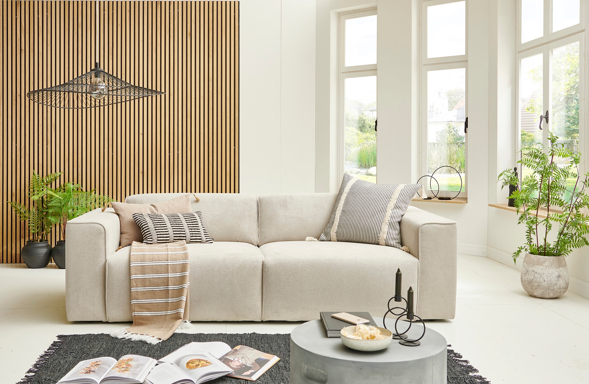 andas 3-Sitzer »Noord mit Kedernaht, Breite 232 cm«, Cord, Struktur, Webstoff, mit Wellenunterfederung, Massivholzrahmen