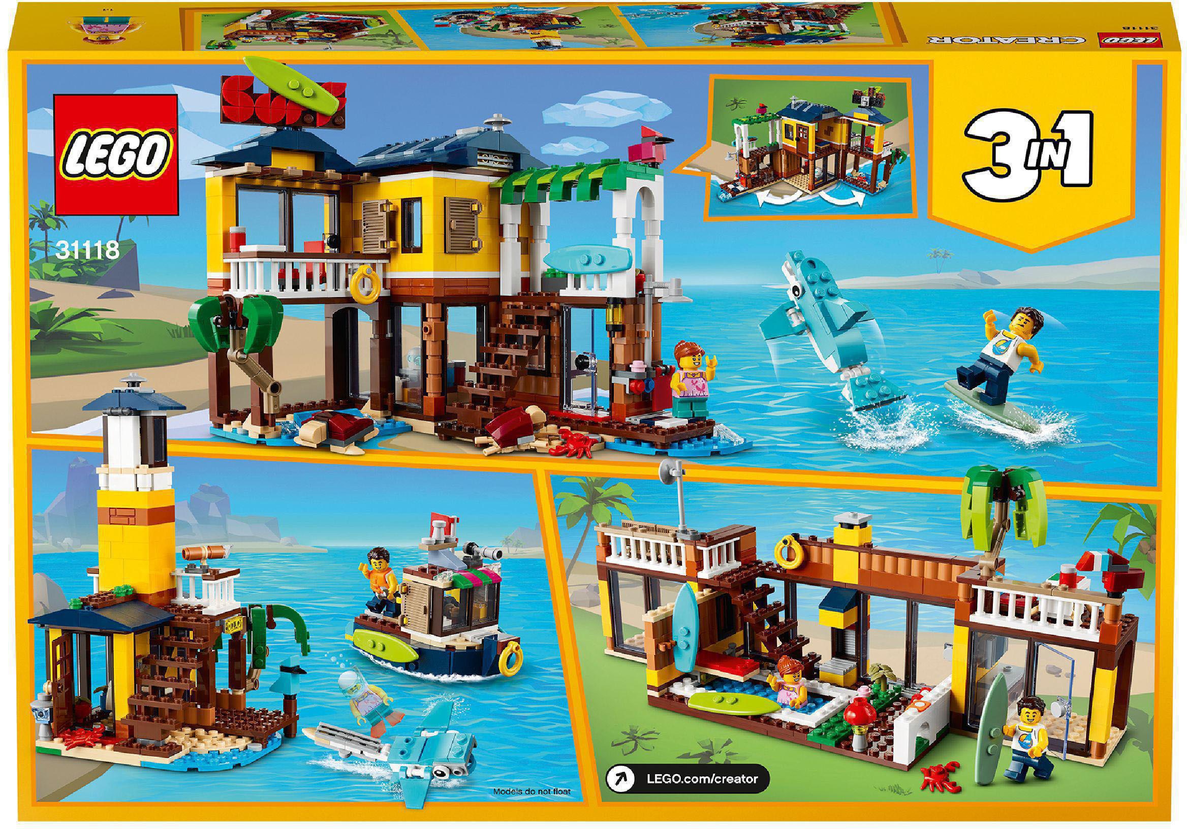 LEGO® Konstruktionsspielsteine »Surfer-Strandhaus (31118), LEGO® Creator 3in1«, (564 St.), Made in Europe