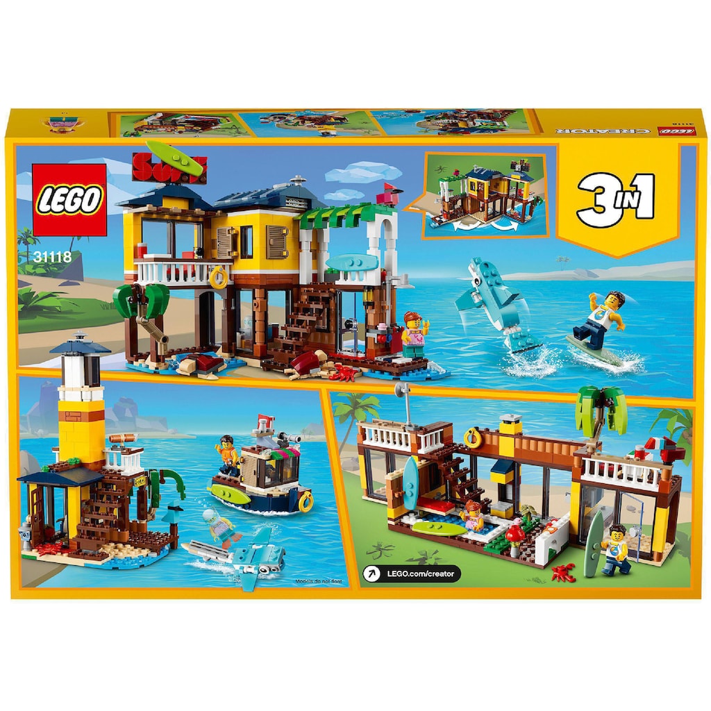 LEGO® Konstruktionsspielsteine »Surfer-Strandhaus (31118), LEGO® Creator 3in1«, (564 St.)