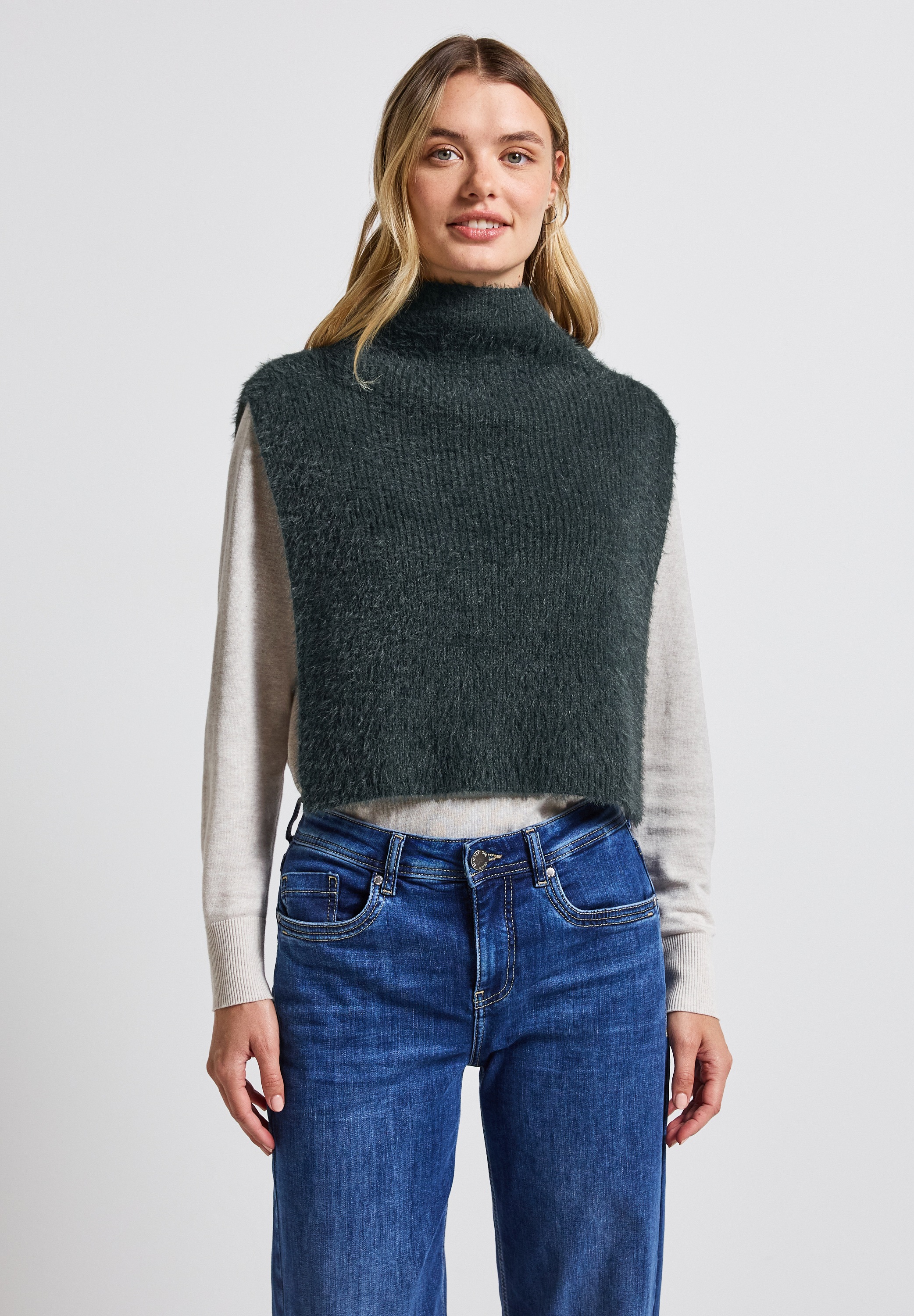 STREET ONE Strickcape, mit Federgarn