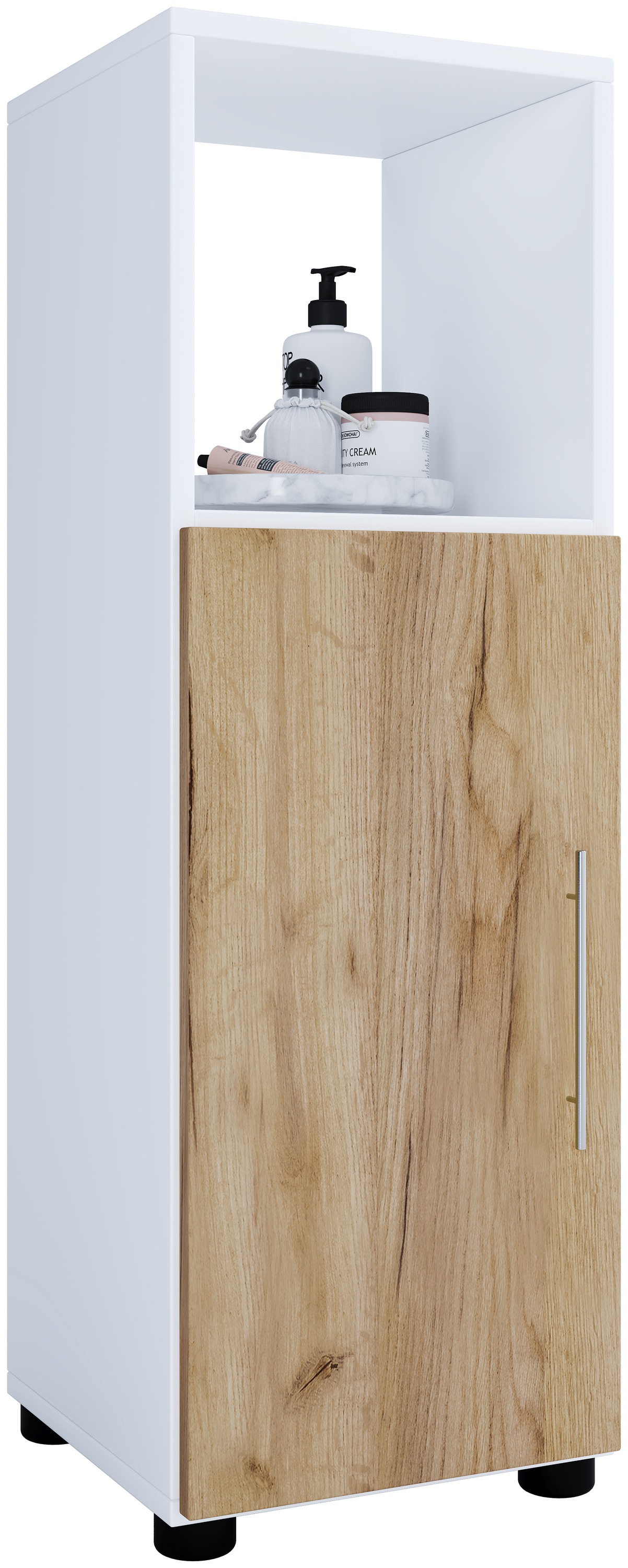 VCM Hochschrank »VCM Holz Midischrank | Badschrank mit offenem Fach und einer Drehtür | Maße H. 93 x B. 31 x T. 30 cm | Midischrank - Flandu«, (1 St.)